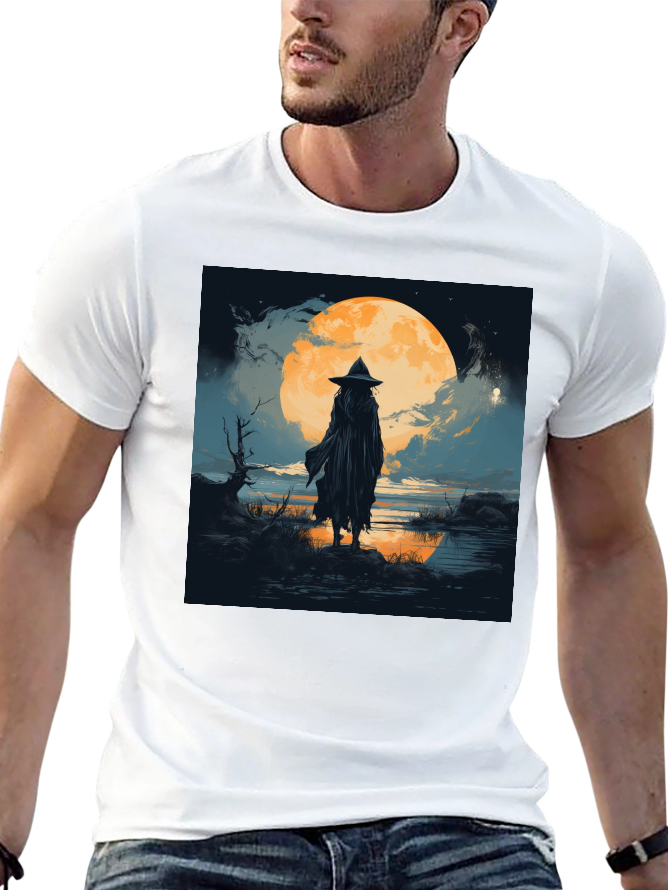 Witch at Moonlight Graphic Tee - Mens Black T-Shirt