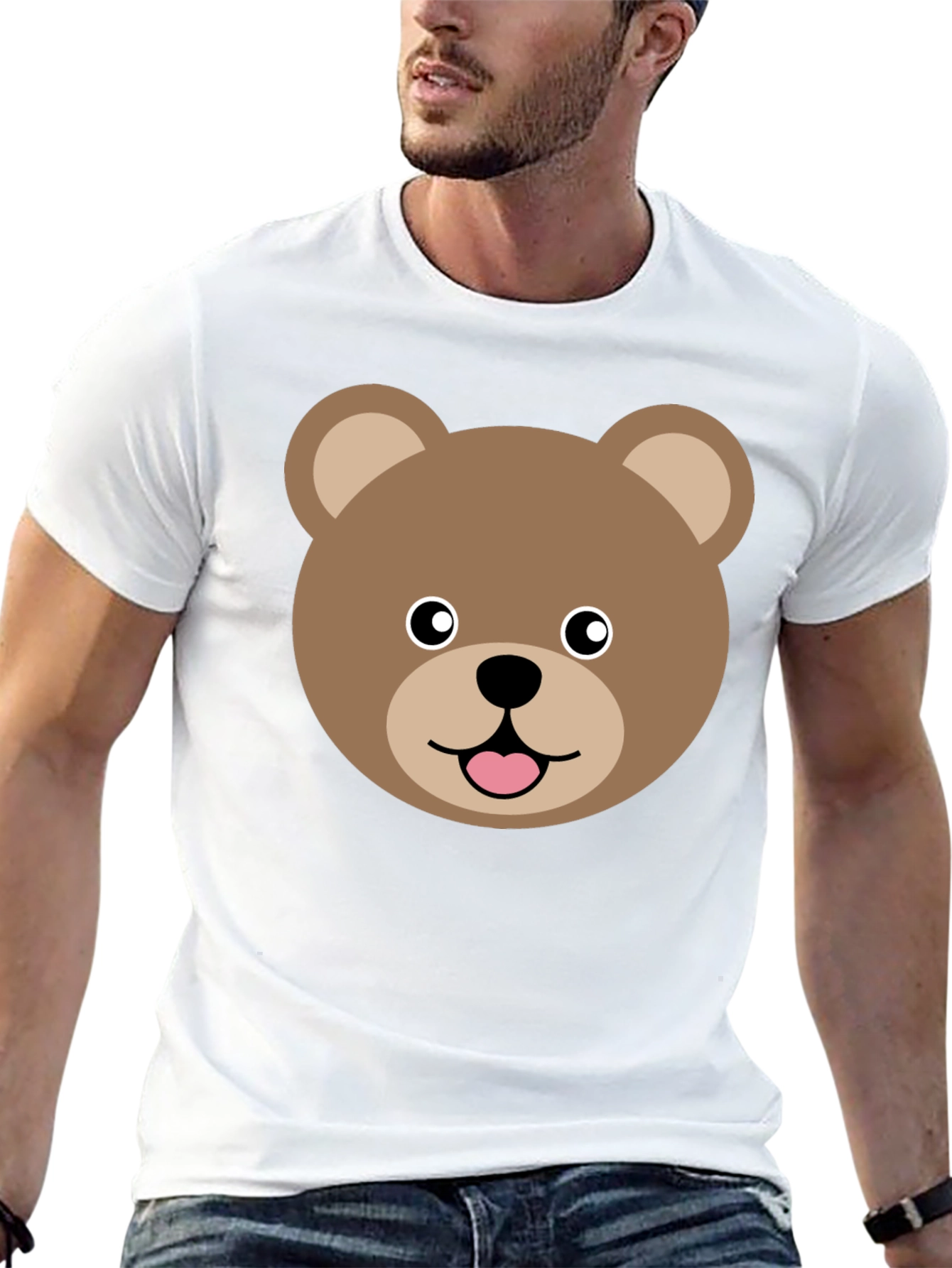 Cute Cartoon Bear Face Graphic T-Shirt