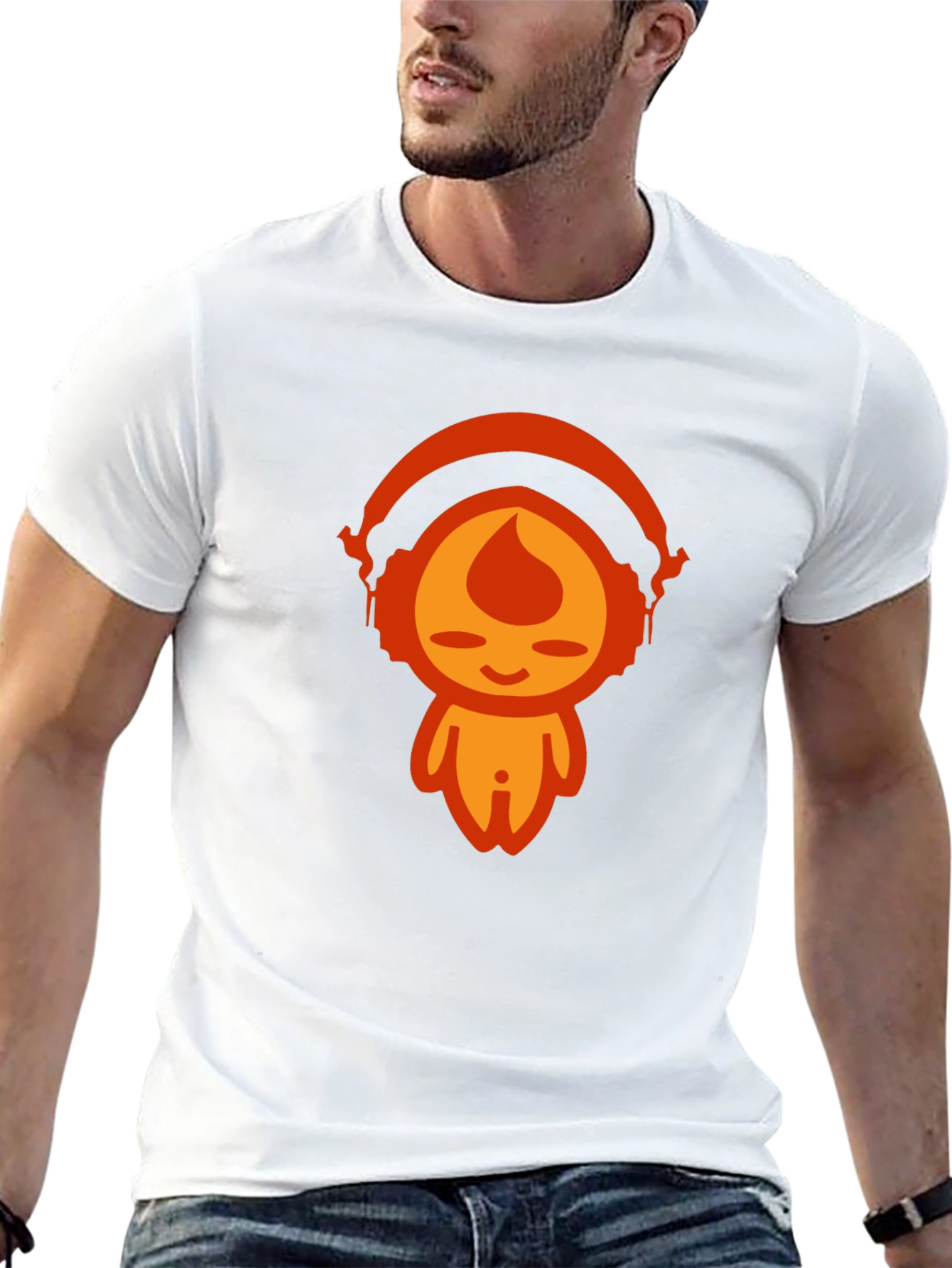 Cool Graphic Tee - Headphone Flame Character Design