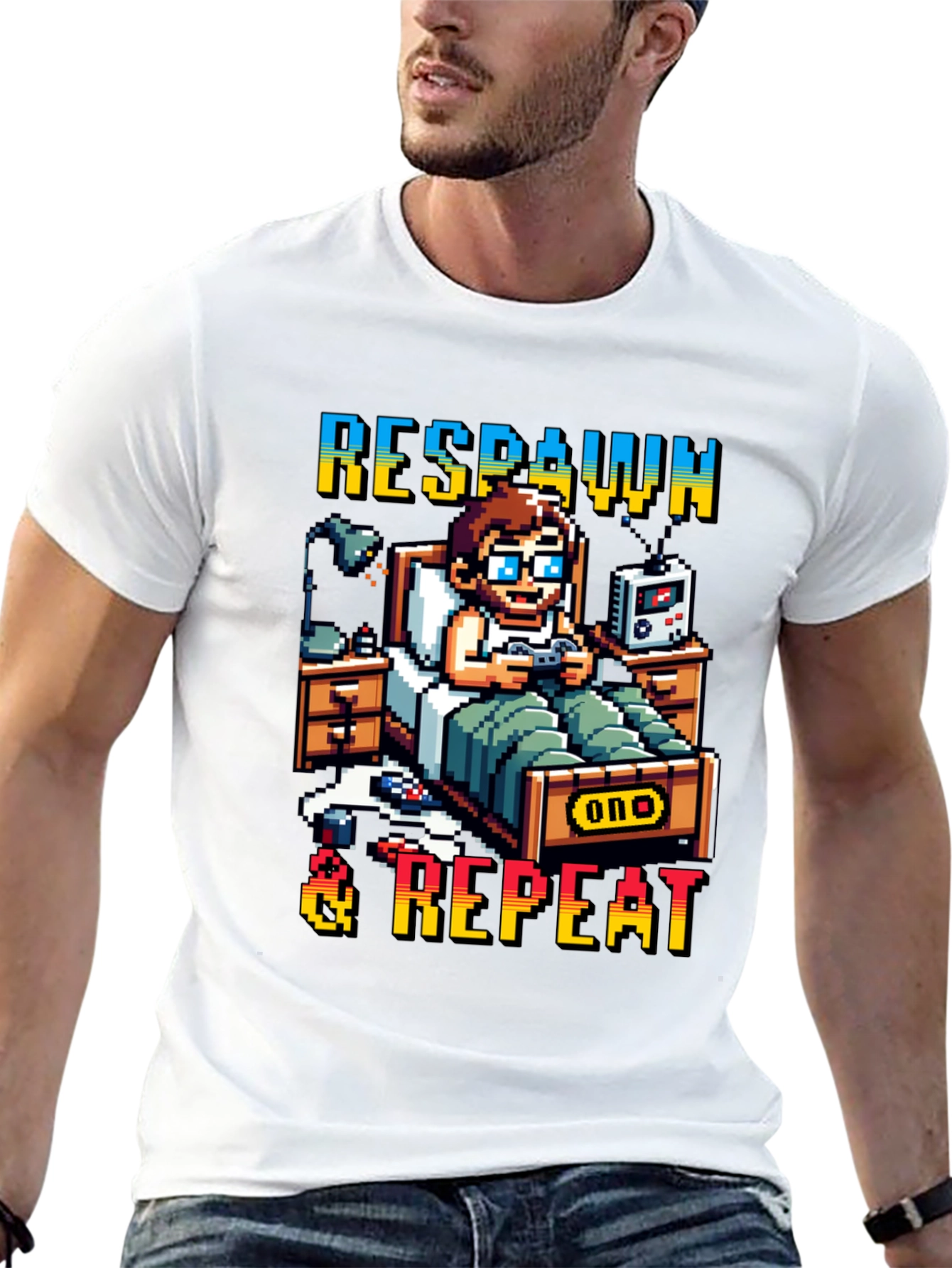 Respawn & Repeat Gaming T-Shirt Pixel Art Style