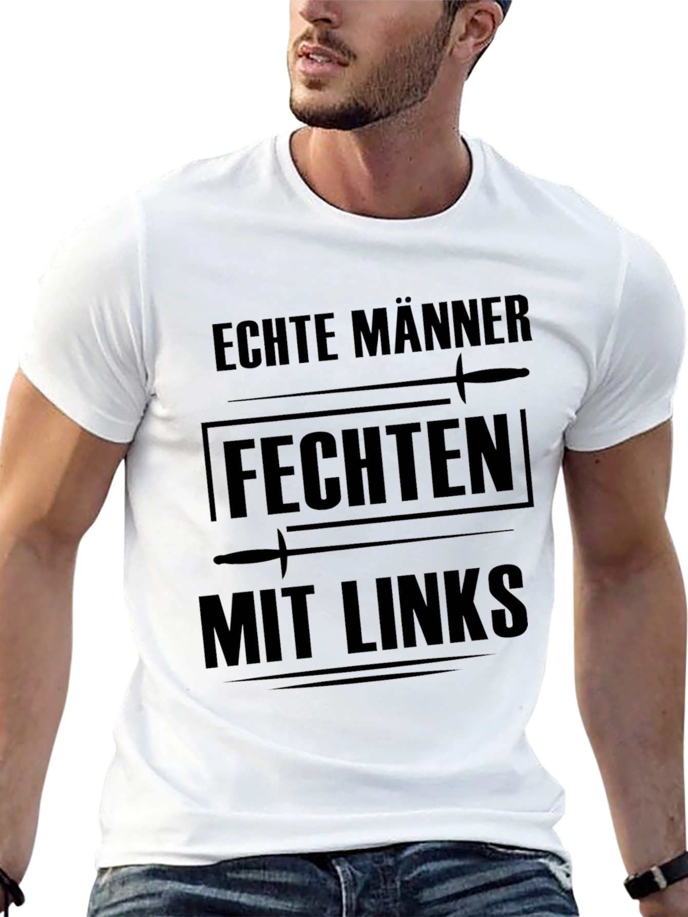 Mens Black T-Shirt with Fencing Graphic