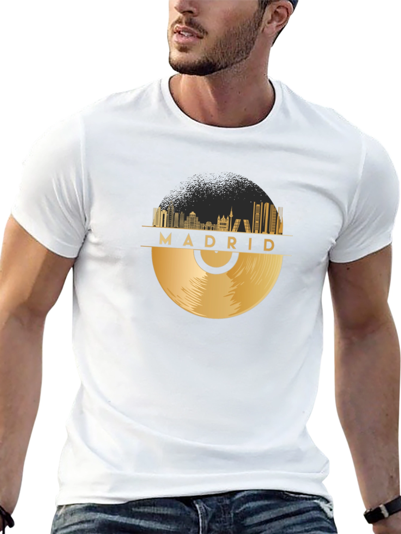Madrid Skyline Record Black T-Shirt