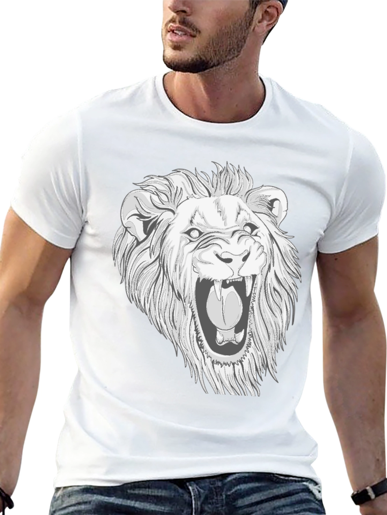 Lion Graphic Print Black T-Shirt for Men