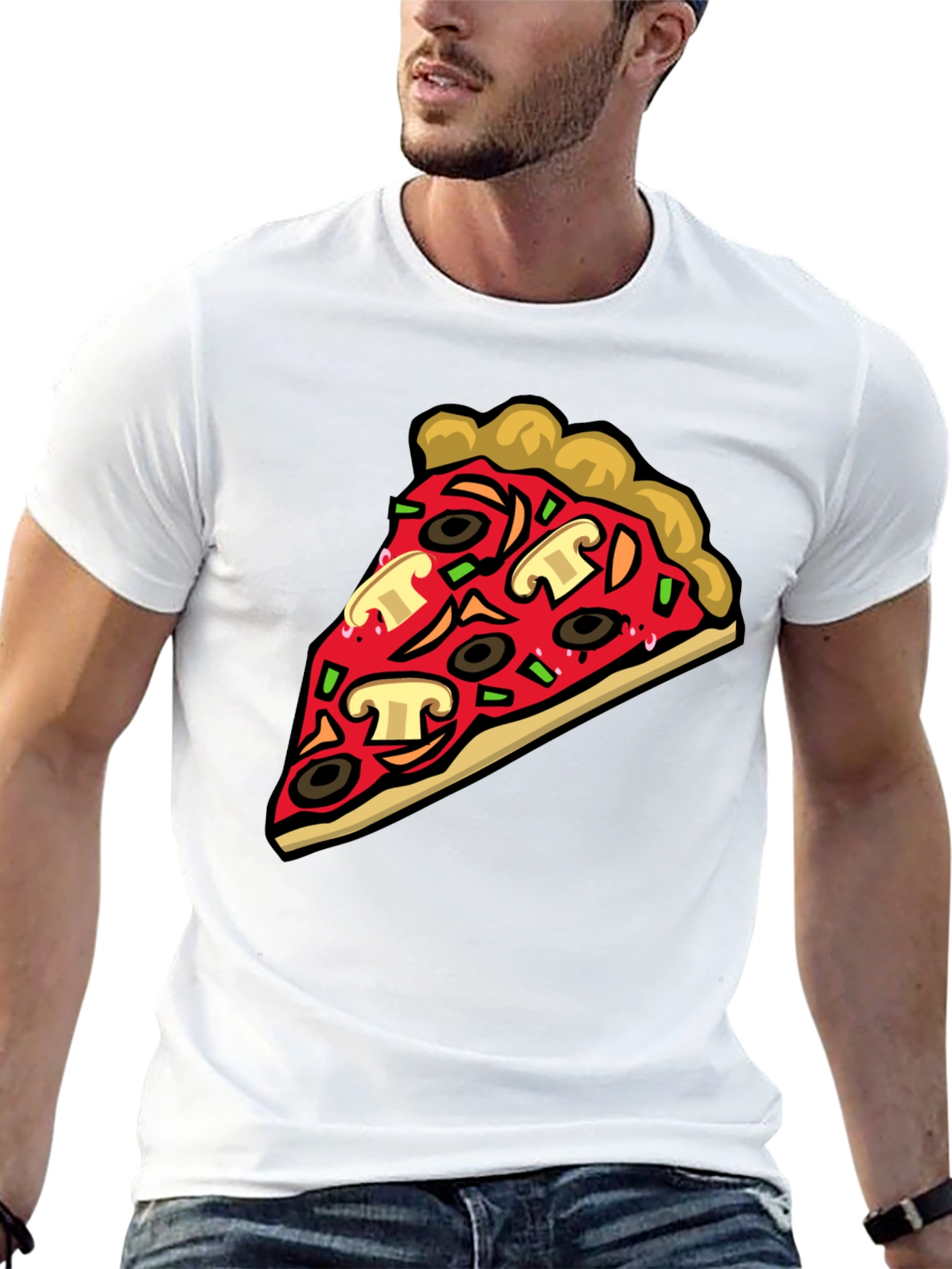 Pizza Slice Graphic Tee - Black Cotton T-Shirt