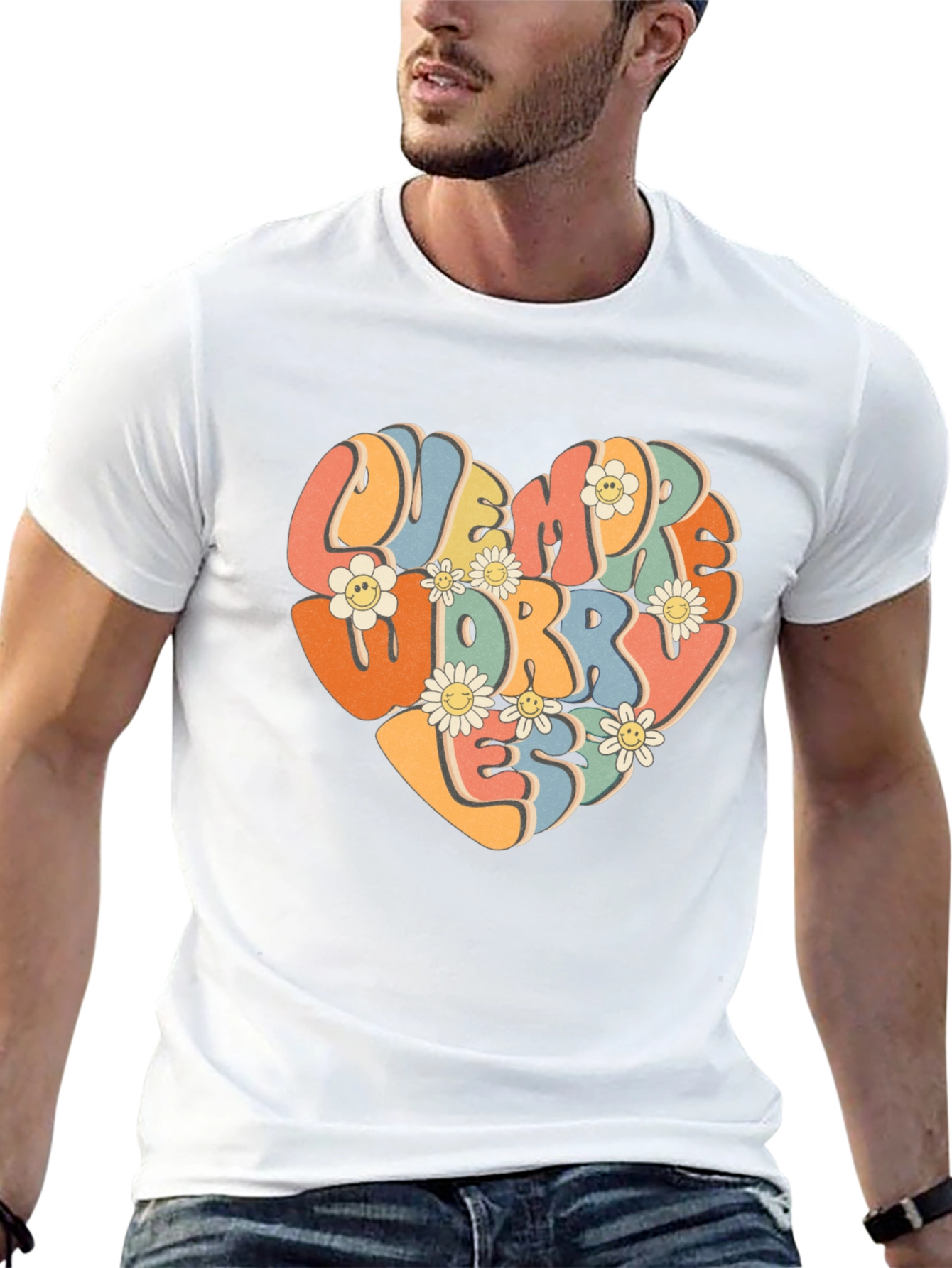 Retro Flower Heart Graphic T-Shirt - Worry Less