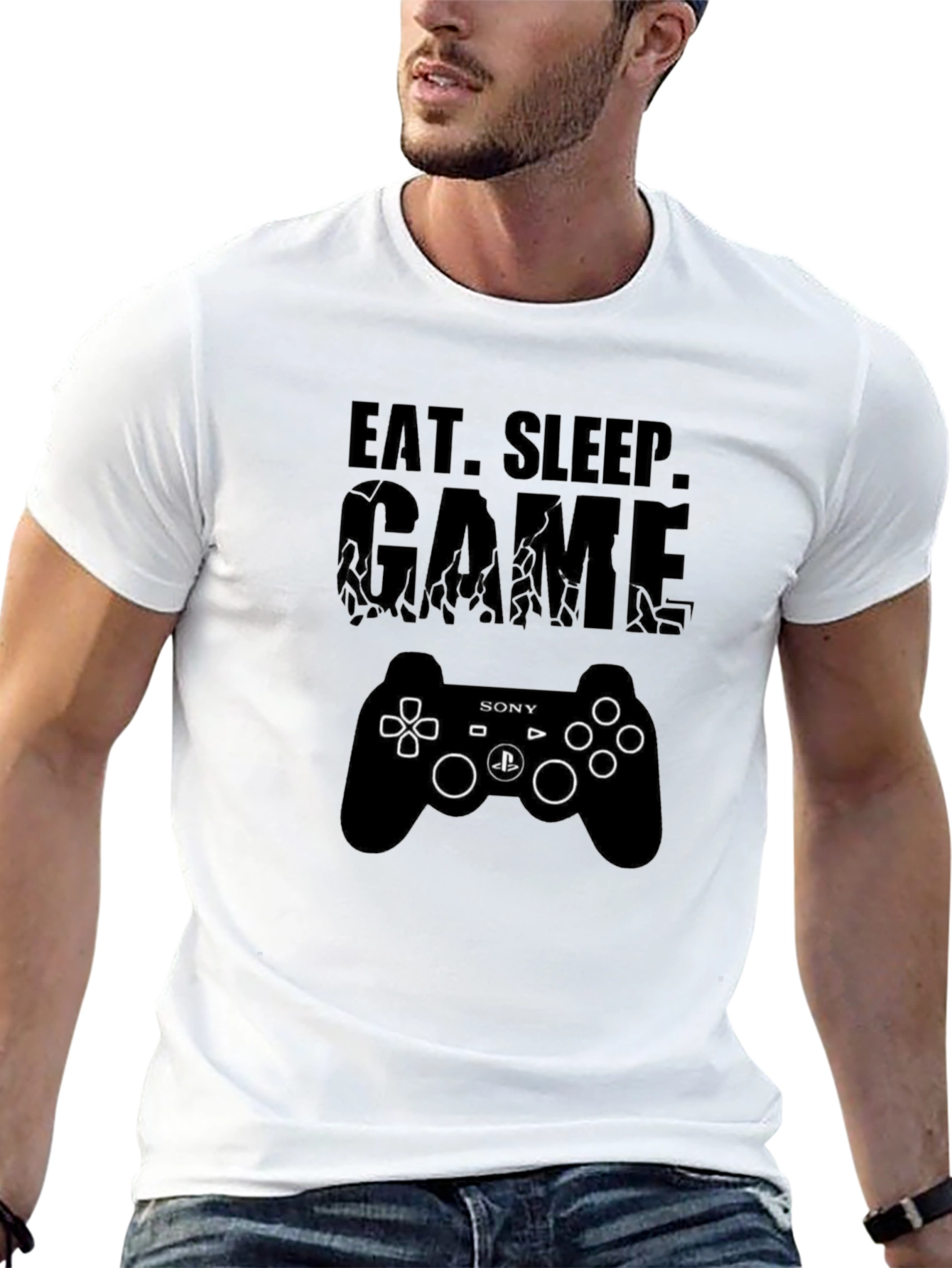 Eat Sleep Game Black T-Shirt PlayStation Gamer