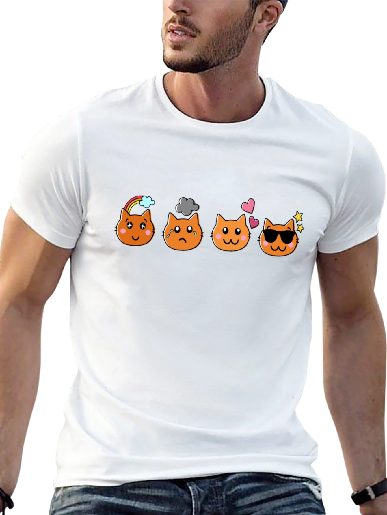 Emoji Cat Moods Black T-Shirt