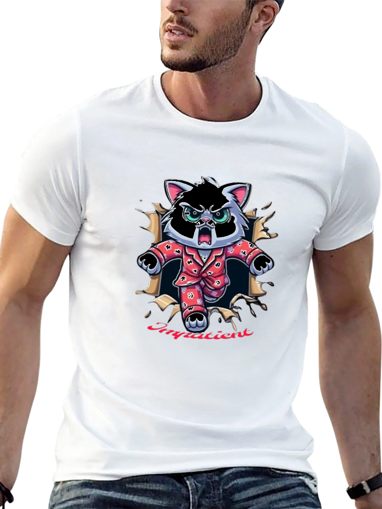 Impatien Cat T-Shirt - Funny Cartoon Tee