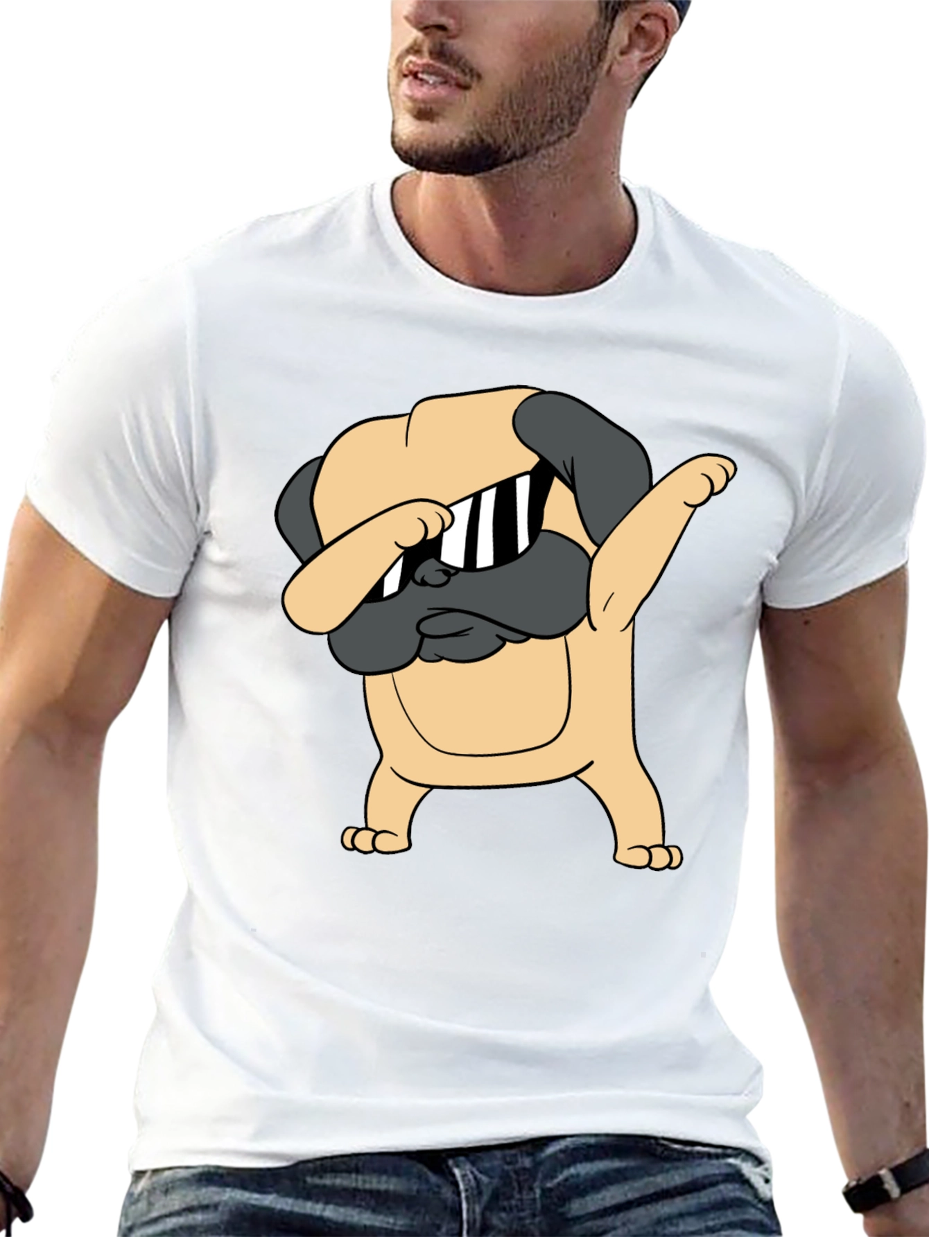 Dabbing Pug Graphic Tee - Trendy Black T-Shirt