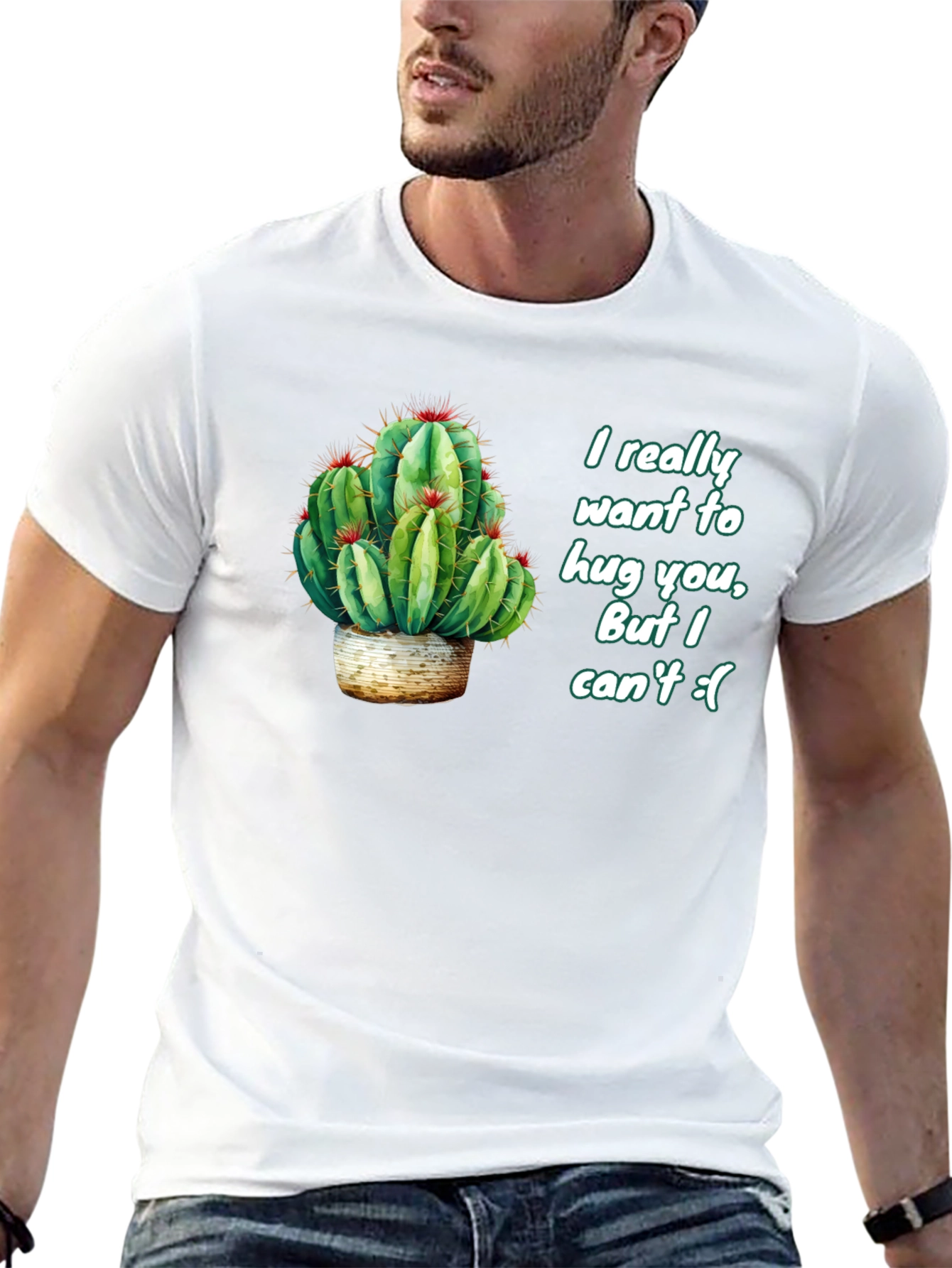 Cactus Hug Mens Black T-Shirt - Funny Graphic Tee