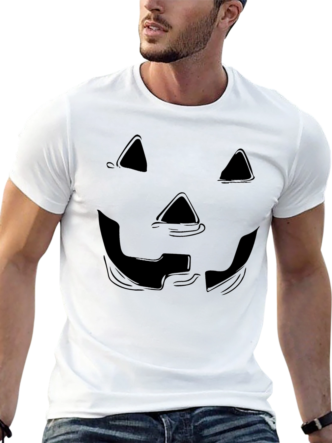 Halloween Pumpkin Face Graphic Tee - Mens Black T-Shirt
