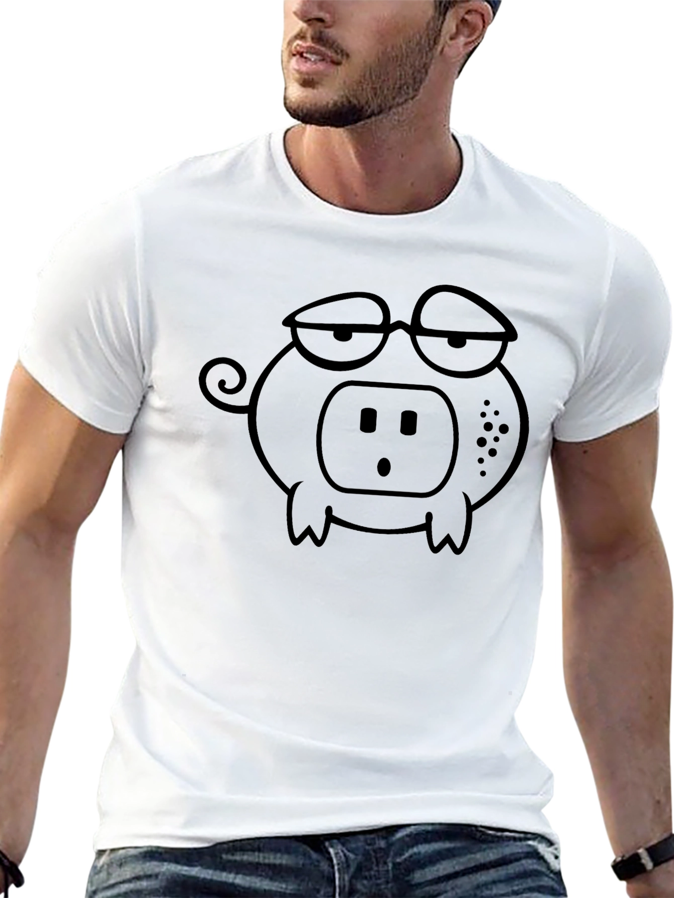 Funny Pig with Glasses Black T-Shirt