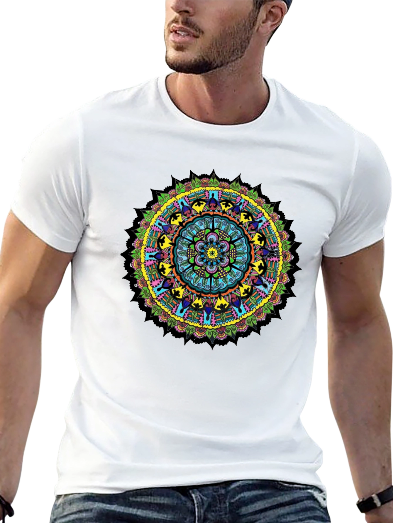 Vibrant Mandala Graphic Tee - Black
