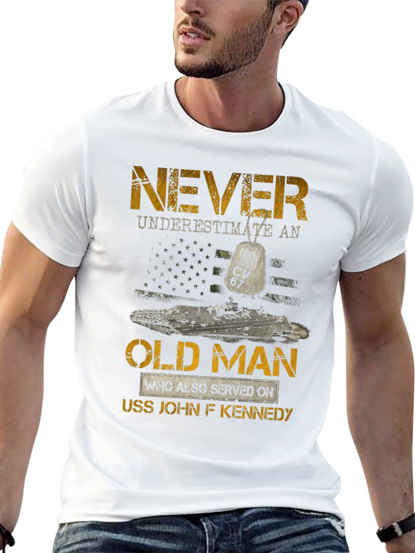 Never Underestimate USS John F Kennedy Old Man T-Shirt