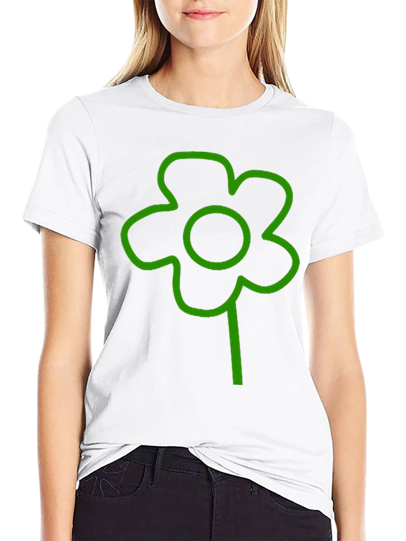 Green Flower Graphic Black T-Shirt