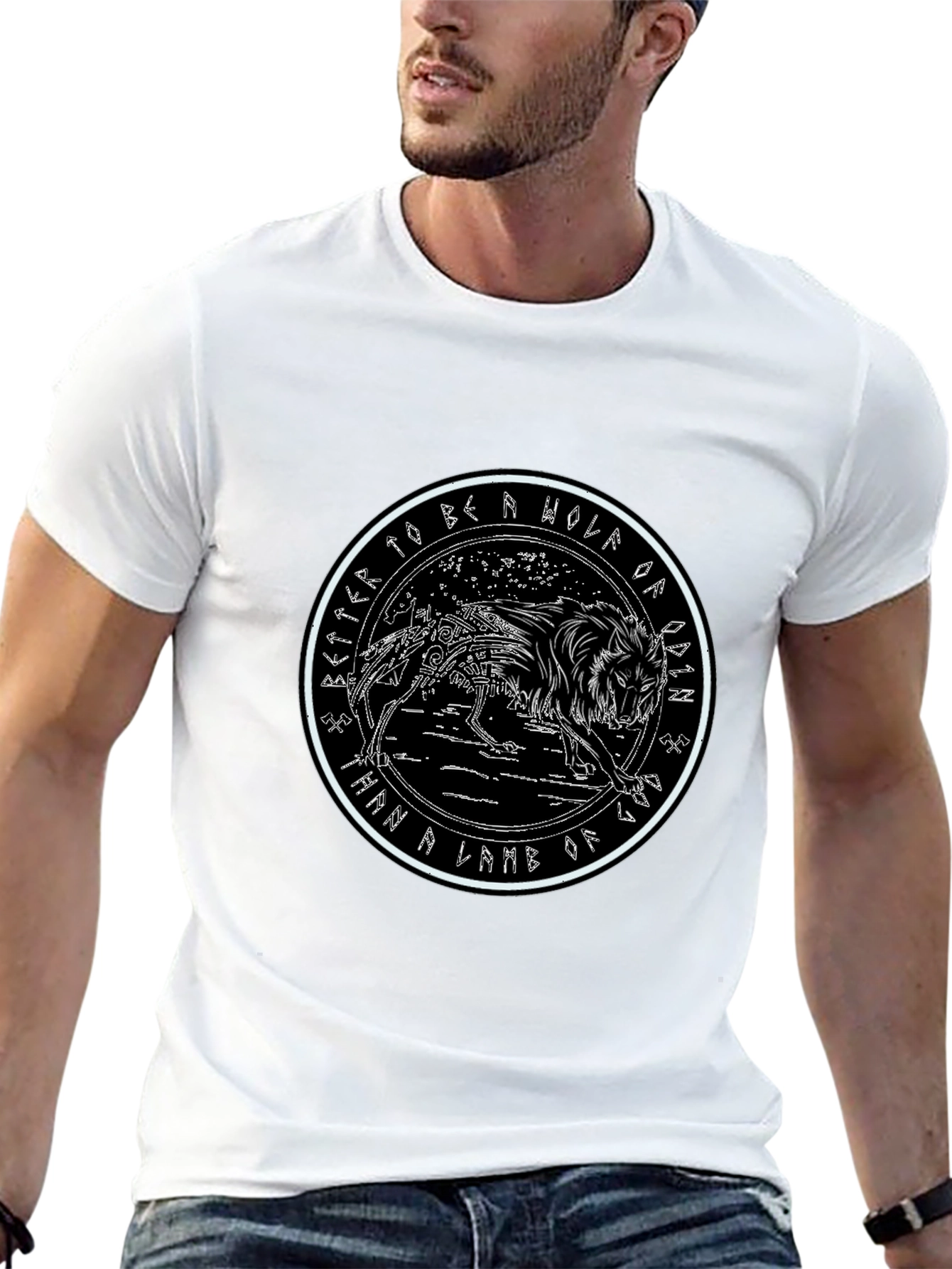 Odin Wolf Graphic T-Shirt - Black