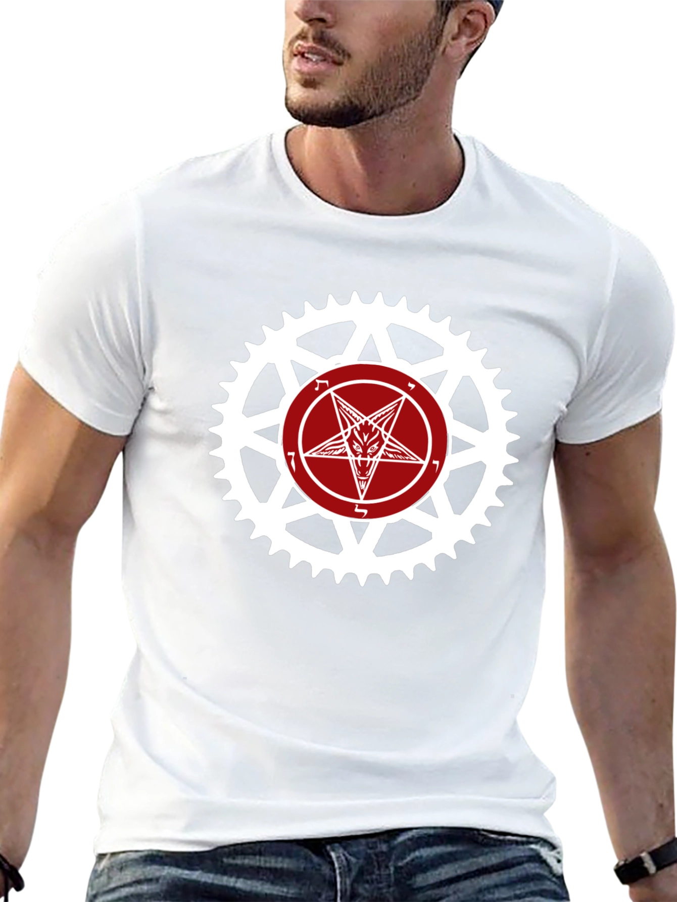 Satanic Star Bicycle Sprocket Graphic Tee - Black