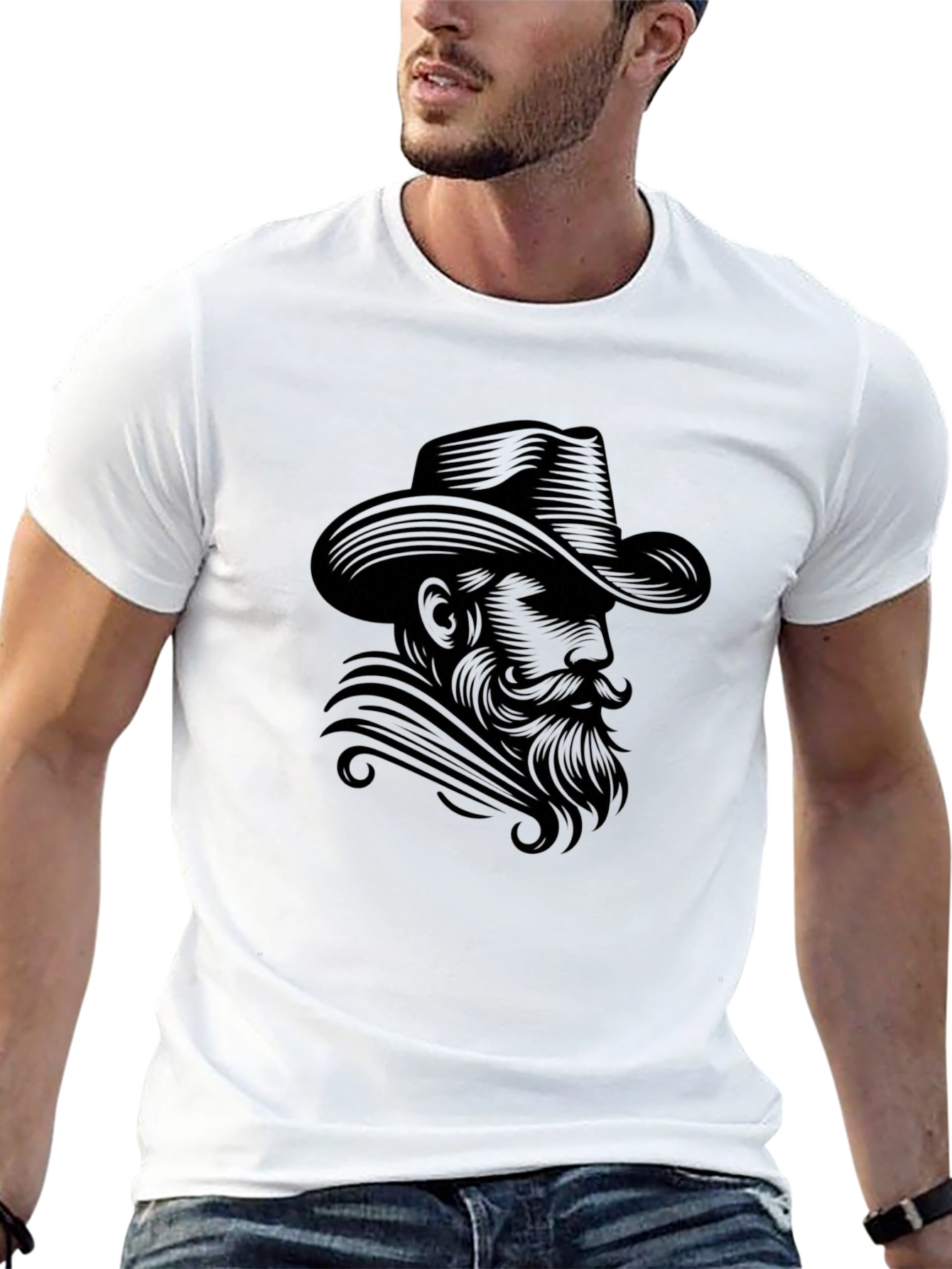 Cowboy Portrait Graphic Tee - Classic Western Style