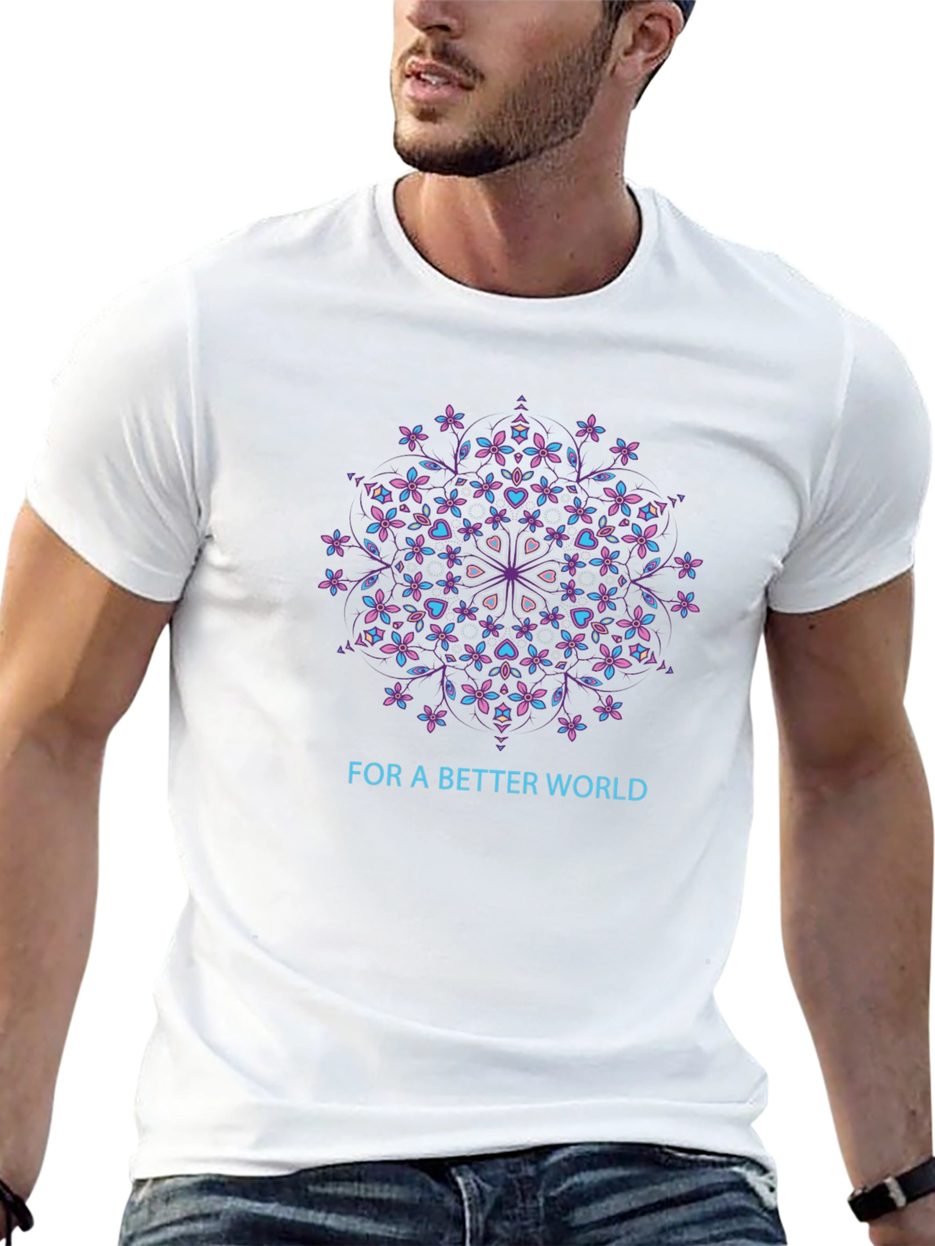 Floral Mandala Better World Black T-Shirt