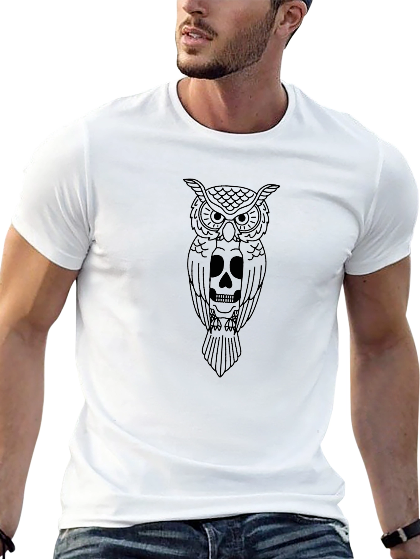 Owl & Skull Graphic Black T-Shirt