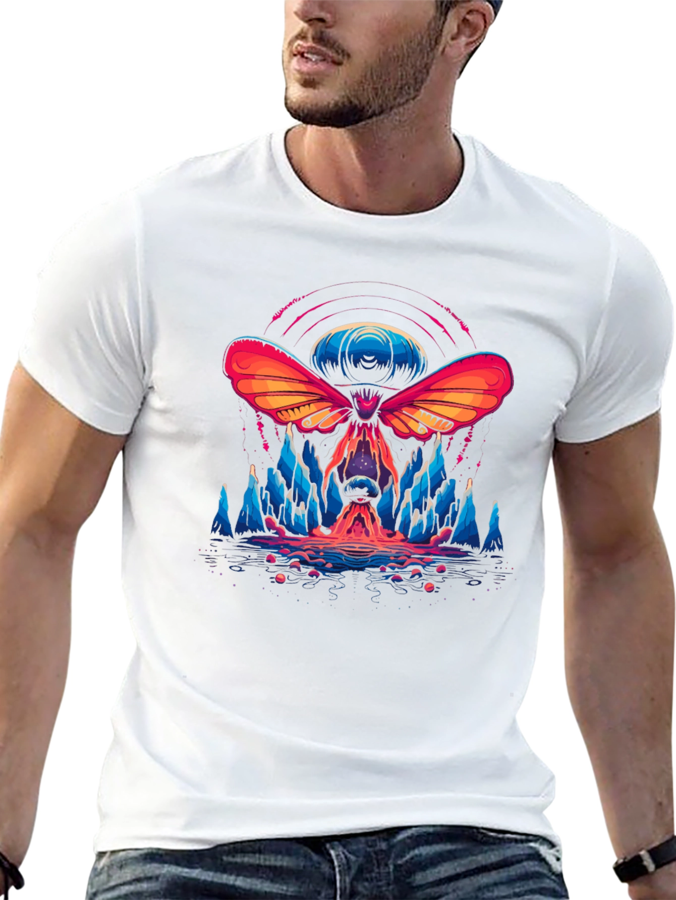 Psychedelic Moth Graphic T-Shirt - Black