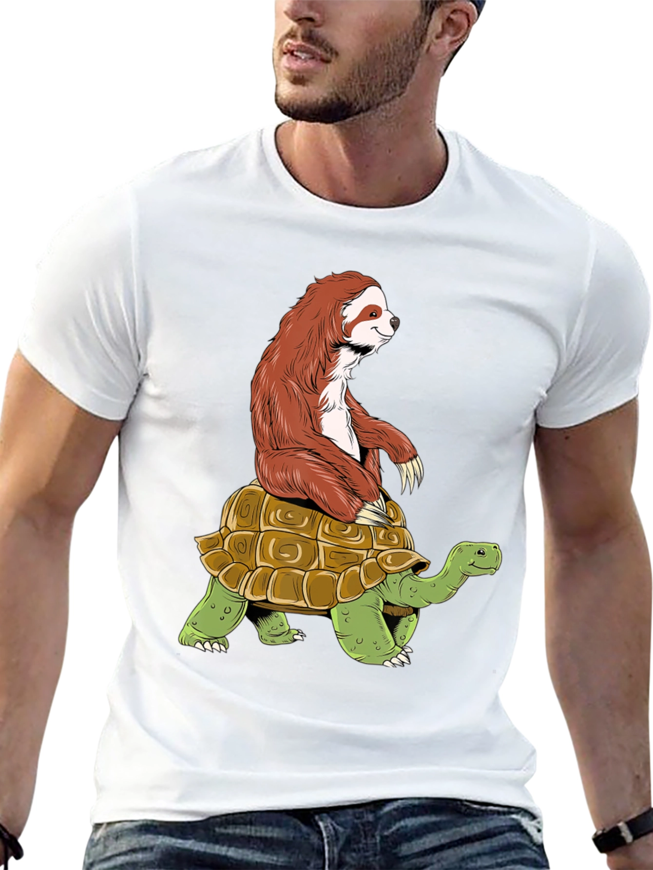 Sloth Riding Turtle Graphic Tee - Funny Animal Shirt