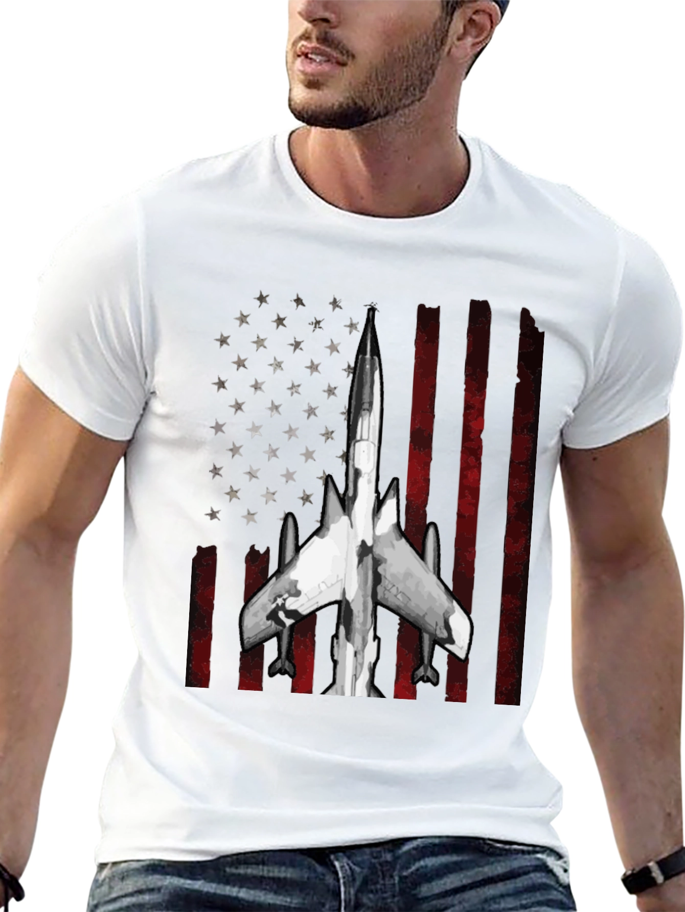 American Flag Fighter Jet Graphic T-Shirt