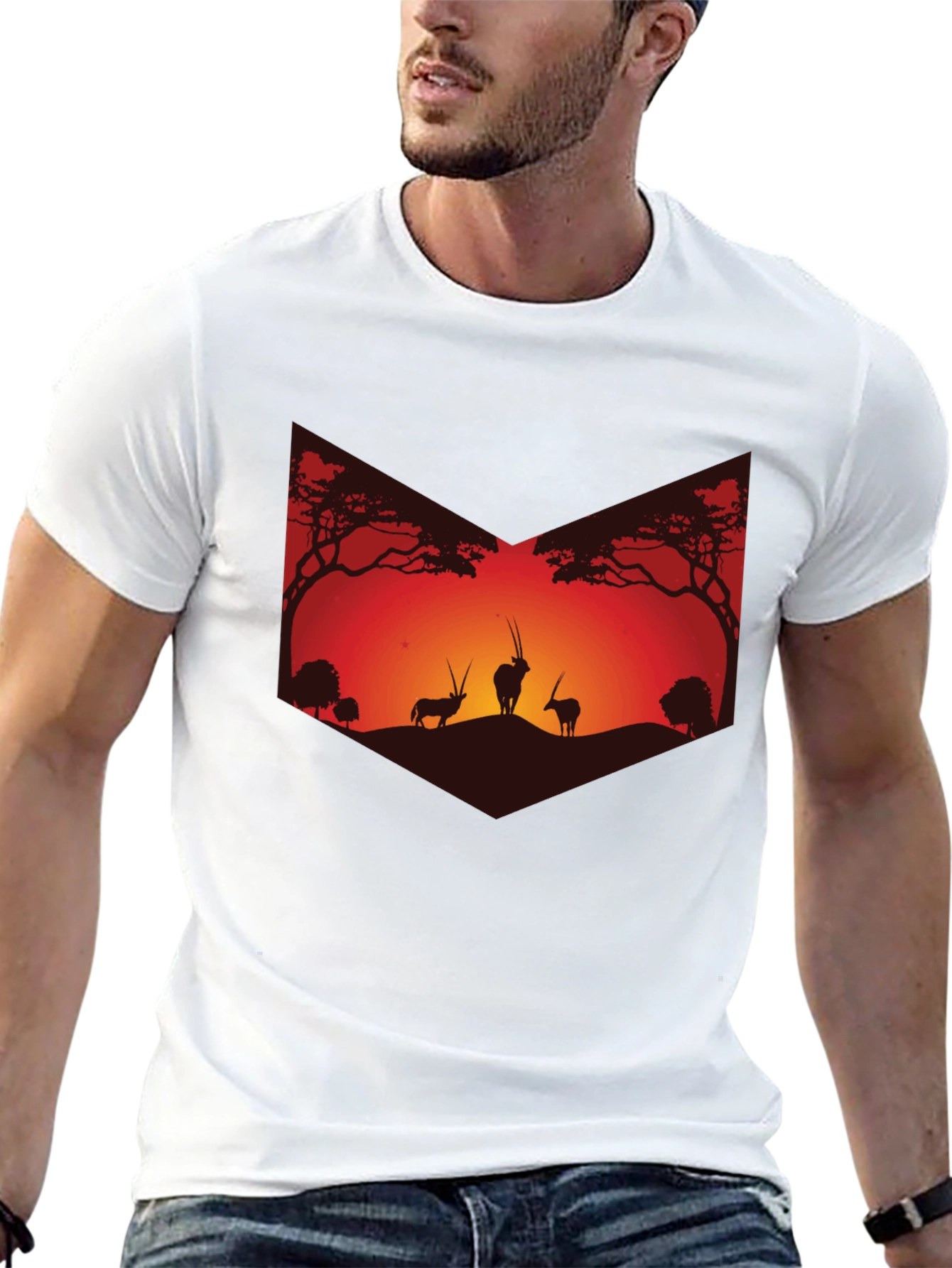 Sunset Silhouette Graphic Tee - African Wildlife Shirt
