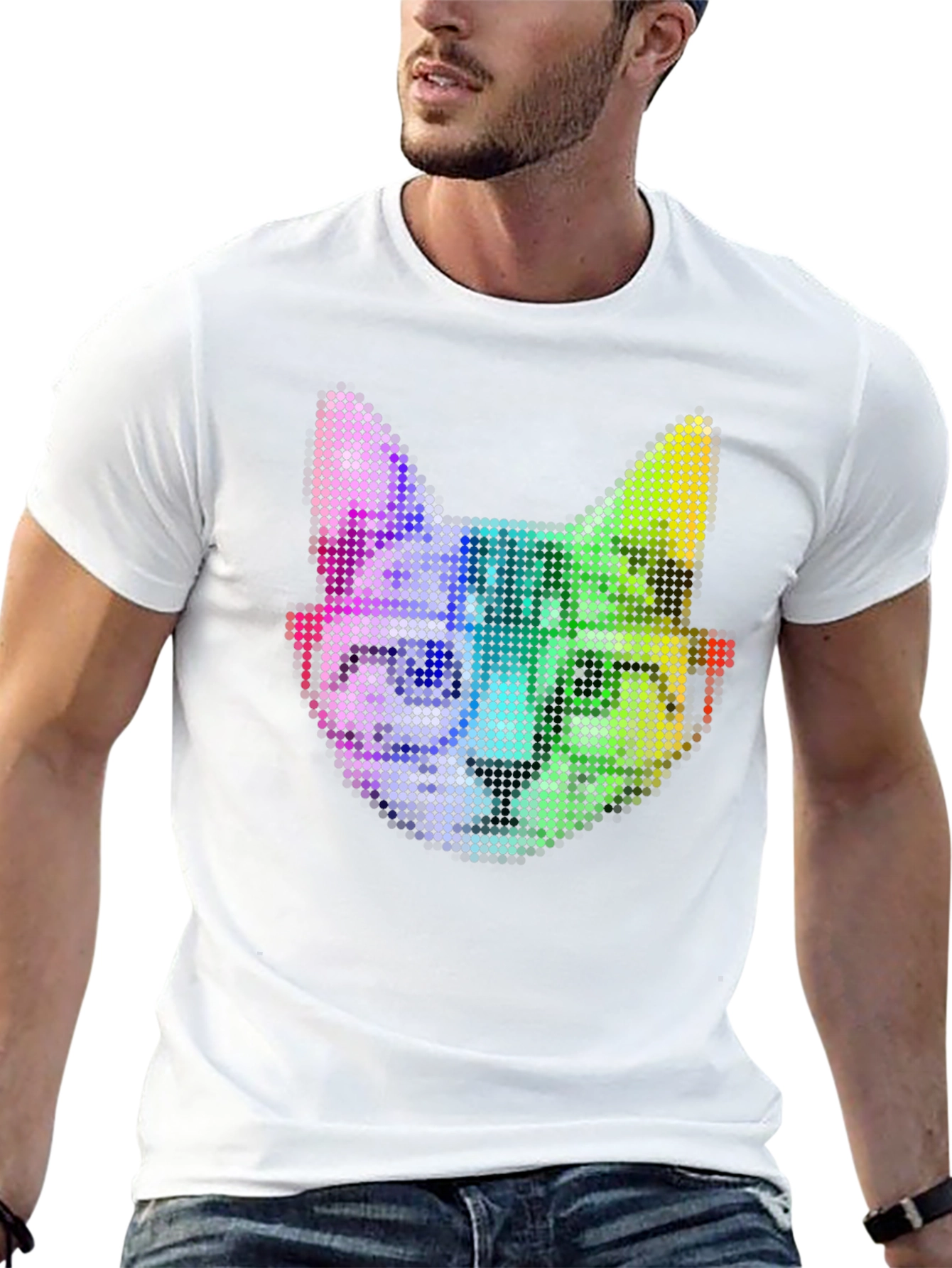 Rainbow Pixel Cat Graphic T-Shirt
