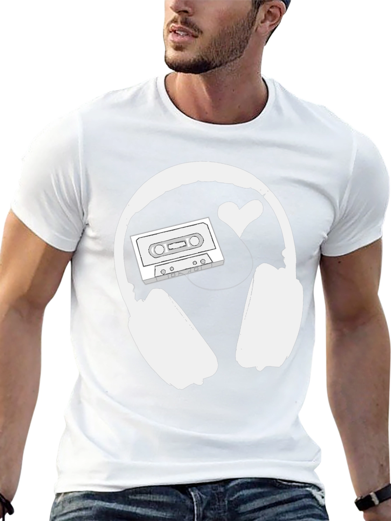 Retro Music Lover Tee: Headphones Cassette & Heart