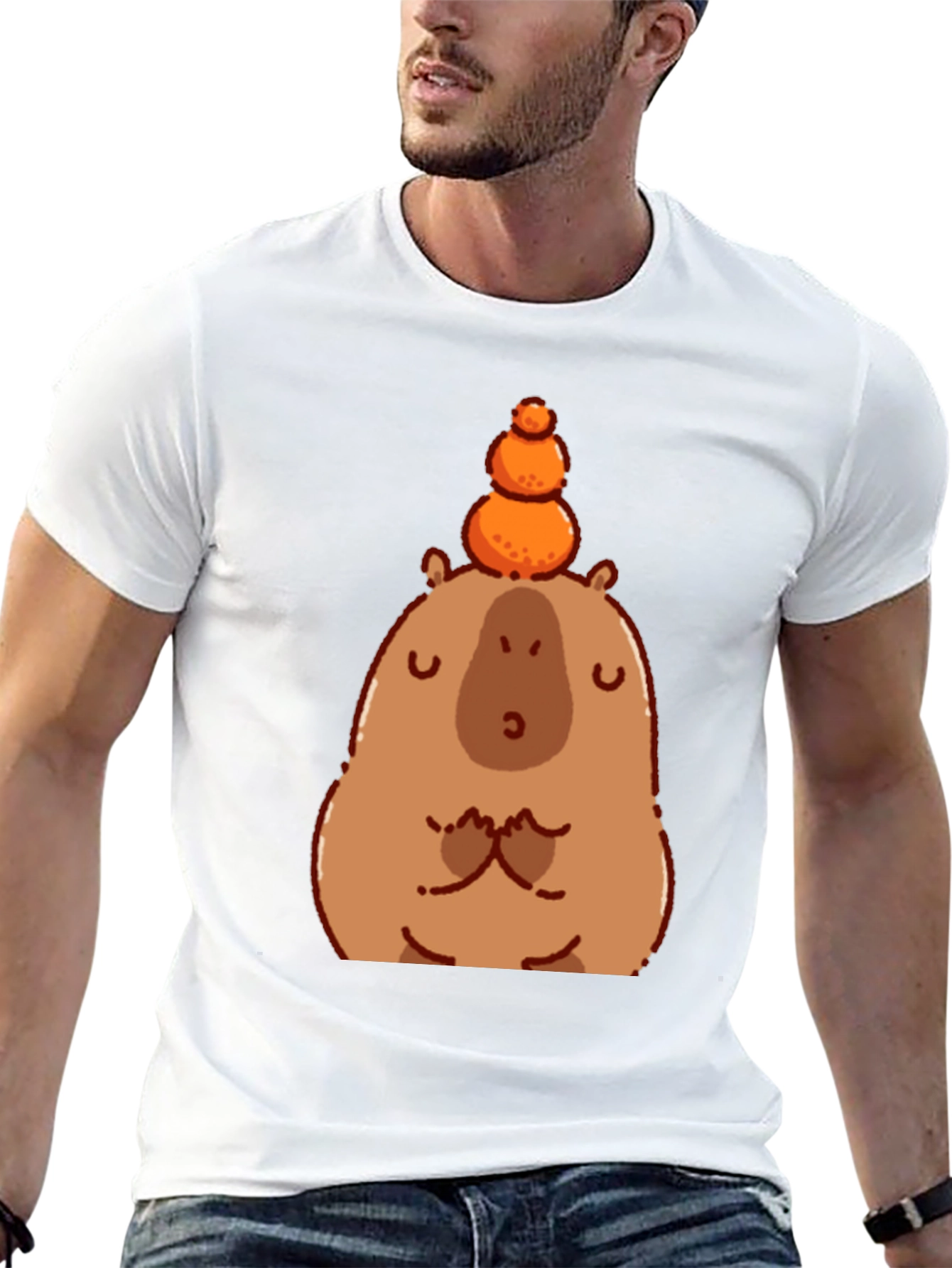 Cute Capybara Balancing Fruit Graphic Tee