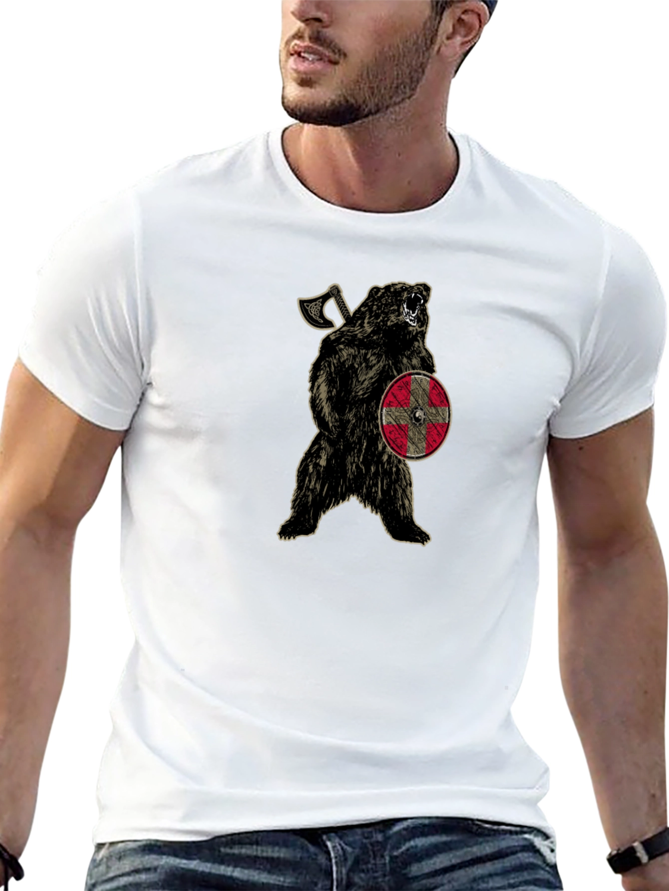 Viking Bear Graphic Tee - Black Cotton Blend