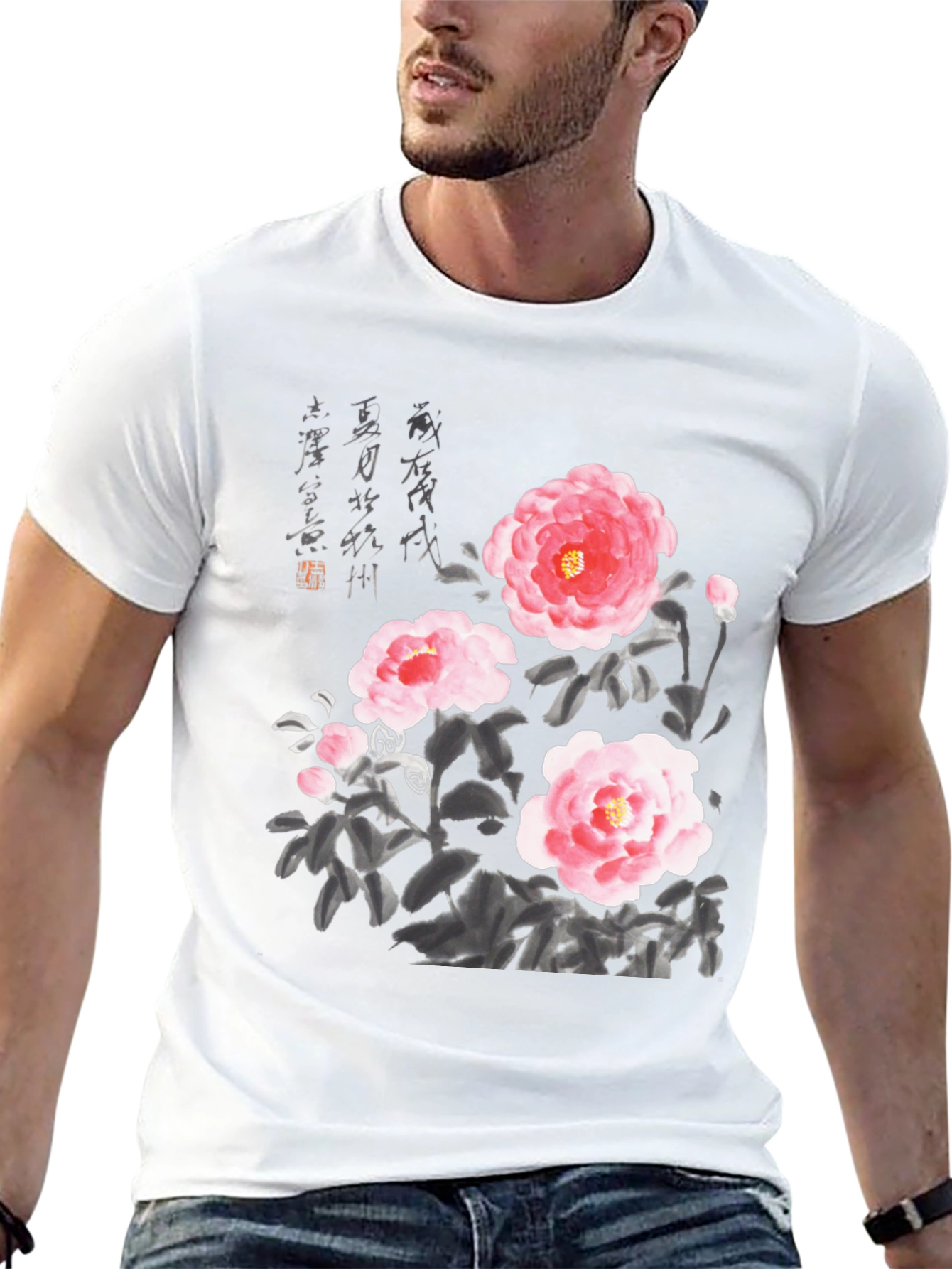 Floral Ink Painting T-Shirt - Unique Artistic Design