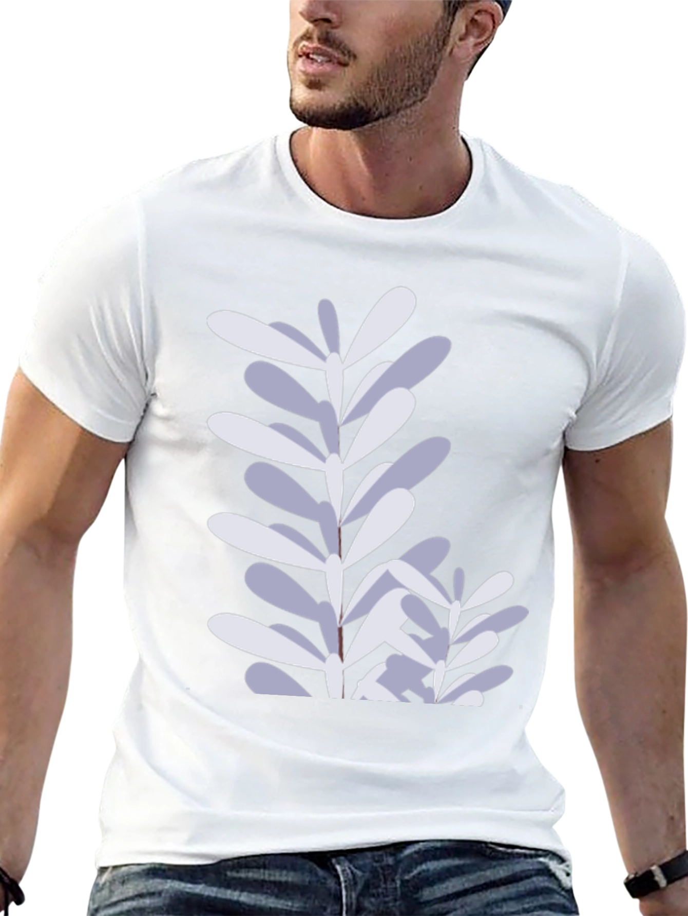 Stylish Black T-Shirt with Botanical Leaf Print