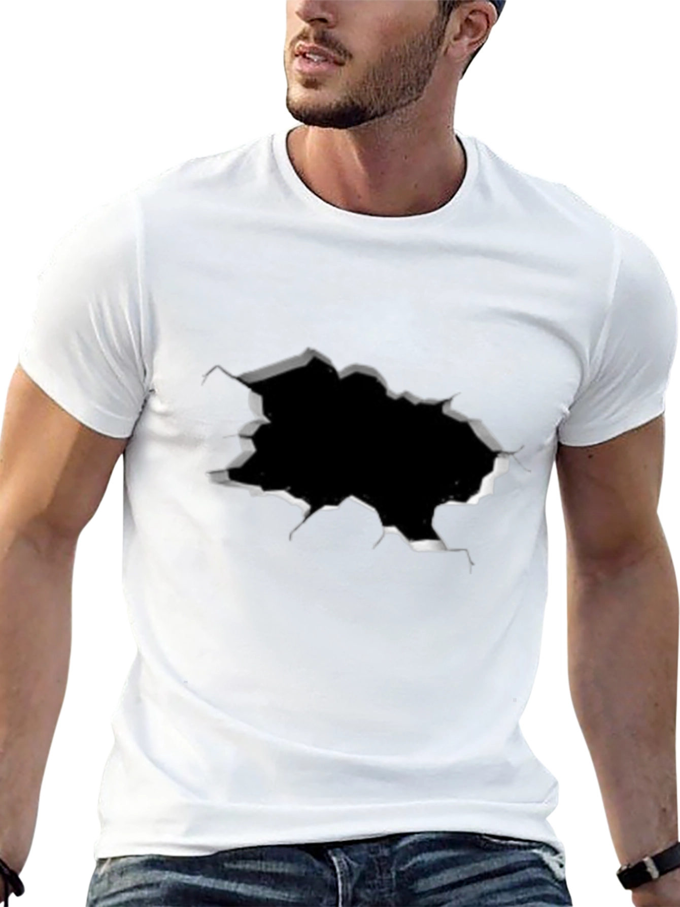 Ripped Hole Black Graphic Tee - Fashion Statement