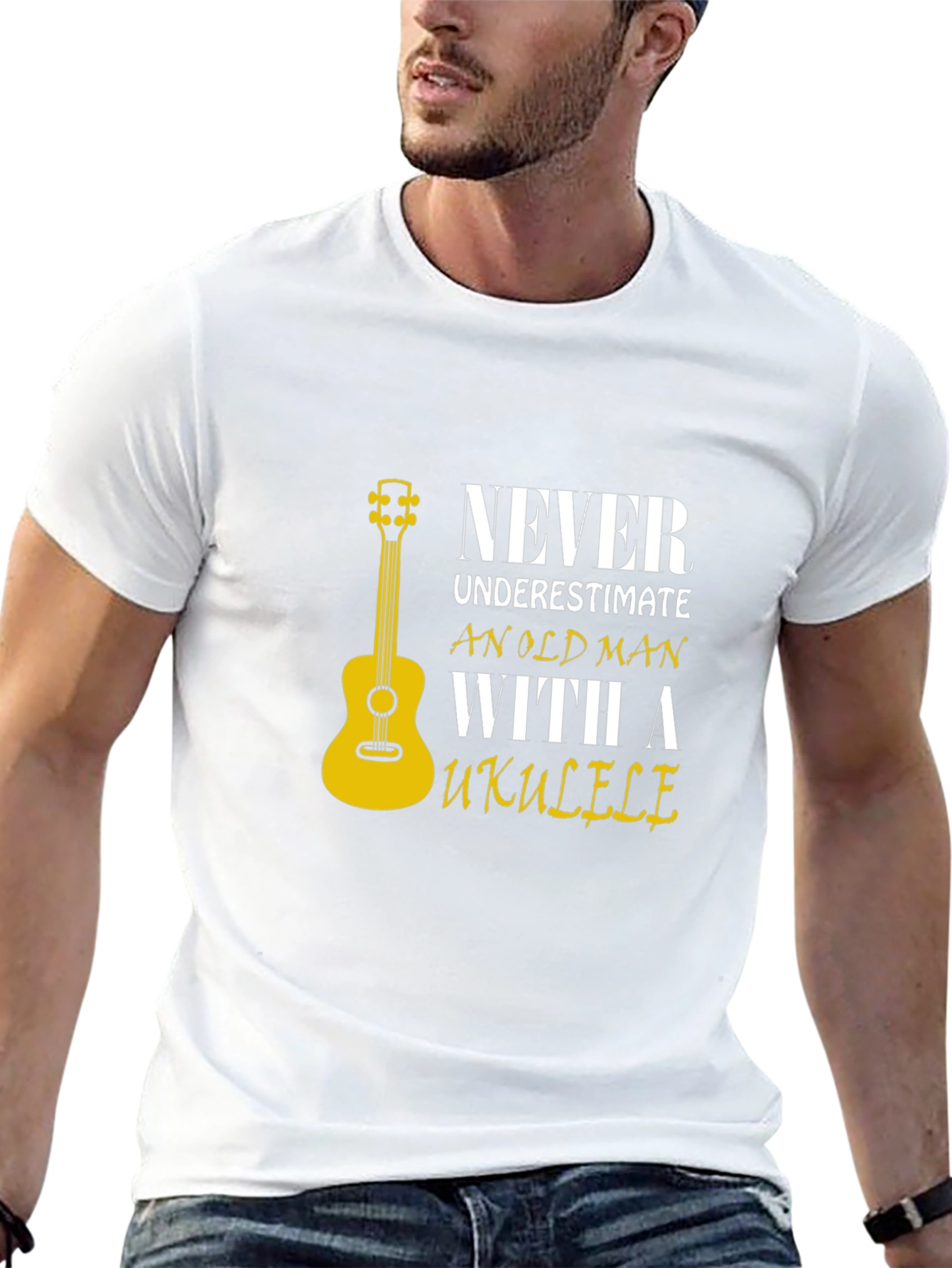 Never Underestimate Old Man with Ukulele T-Shirt