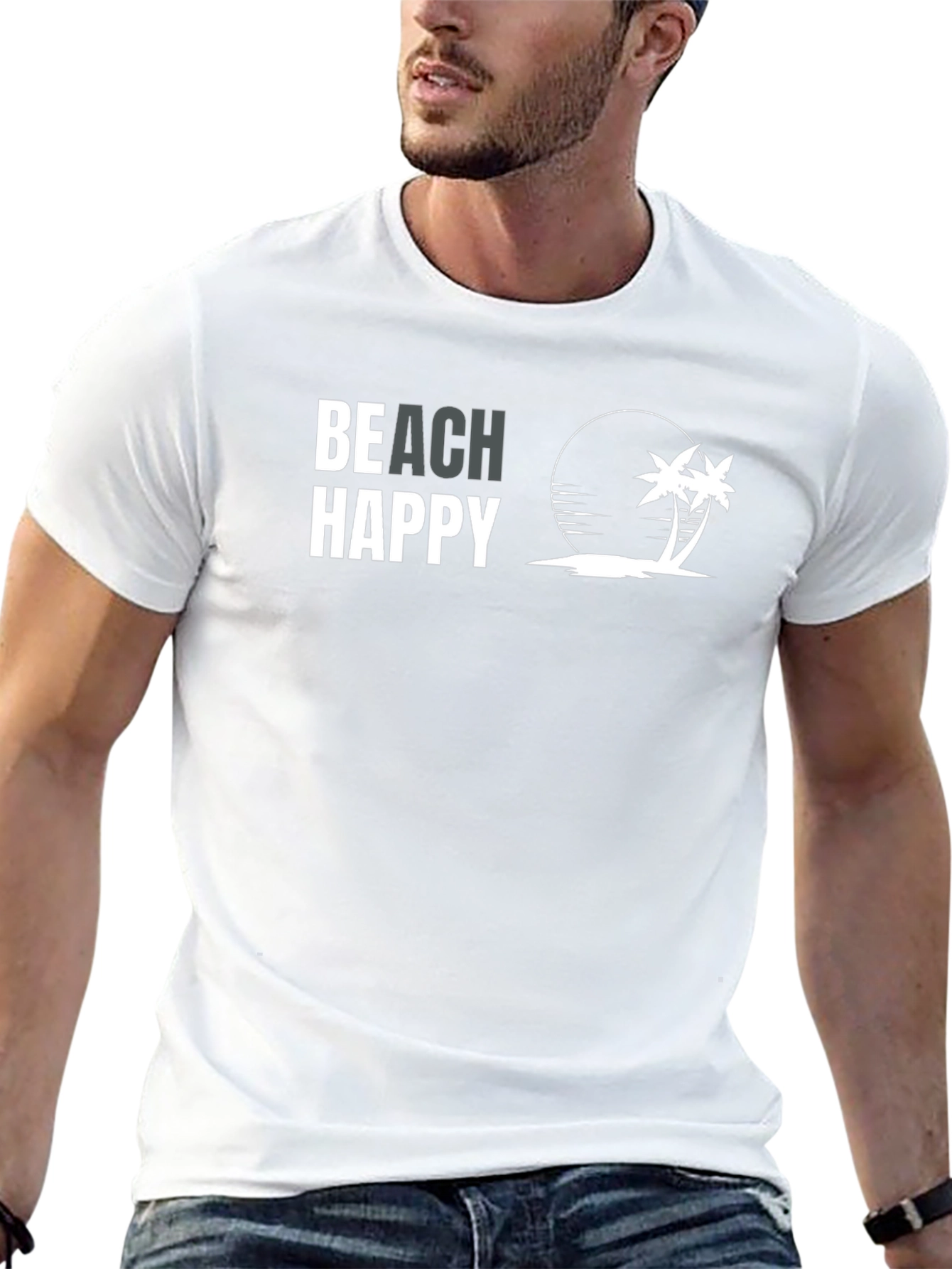 Beach Happy Graphic Tee - Palm Tree Design