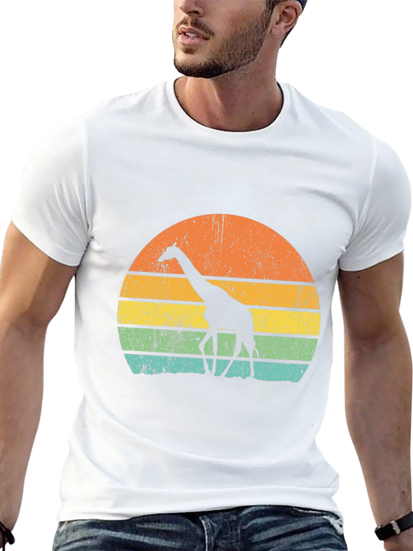 Retro Giraffe Sunset Graphic Tee - Black