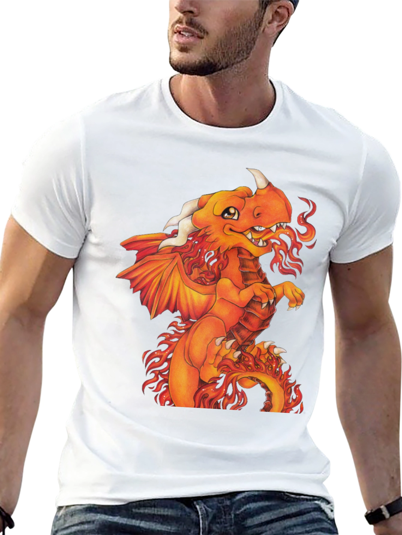 Fiery Dragon Graphic Tee - Black Cotton Shirt