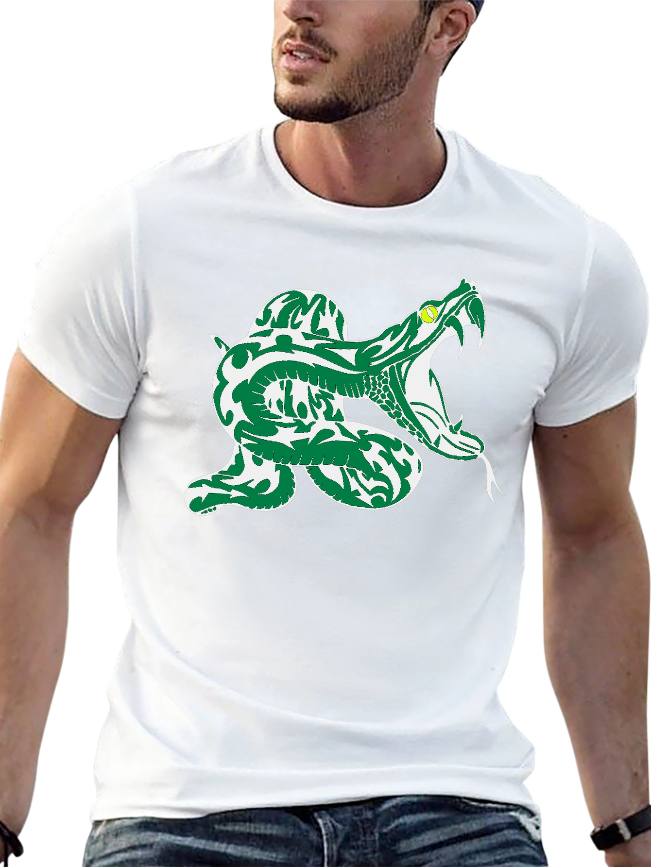 Snake Graphic Tee - Black Cotton T-Shirt