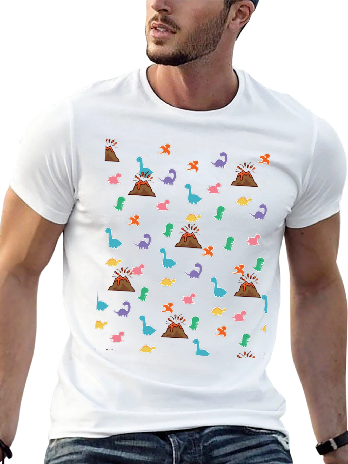 Dinosaur Volcano Print Black T-Shirt