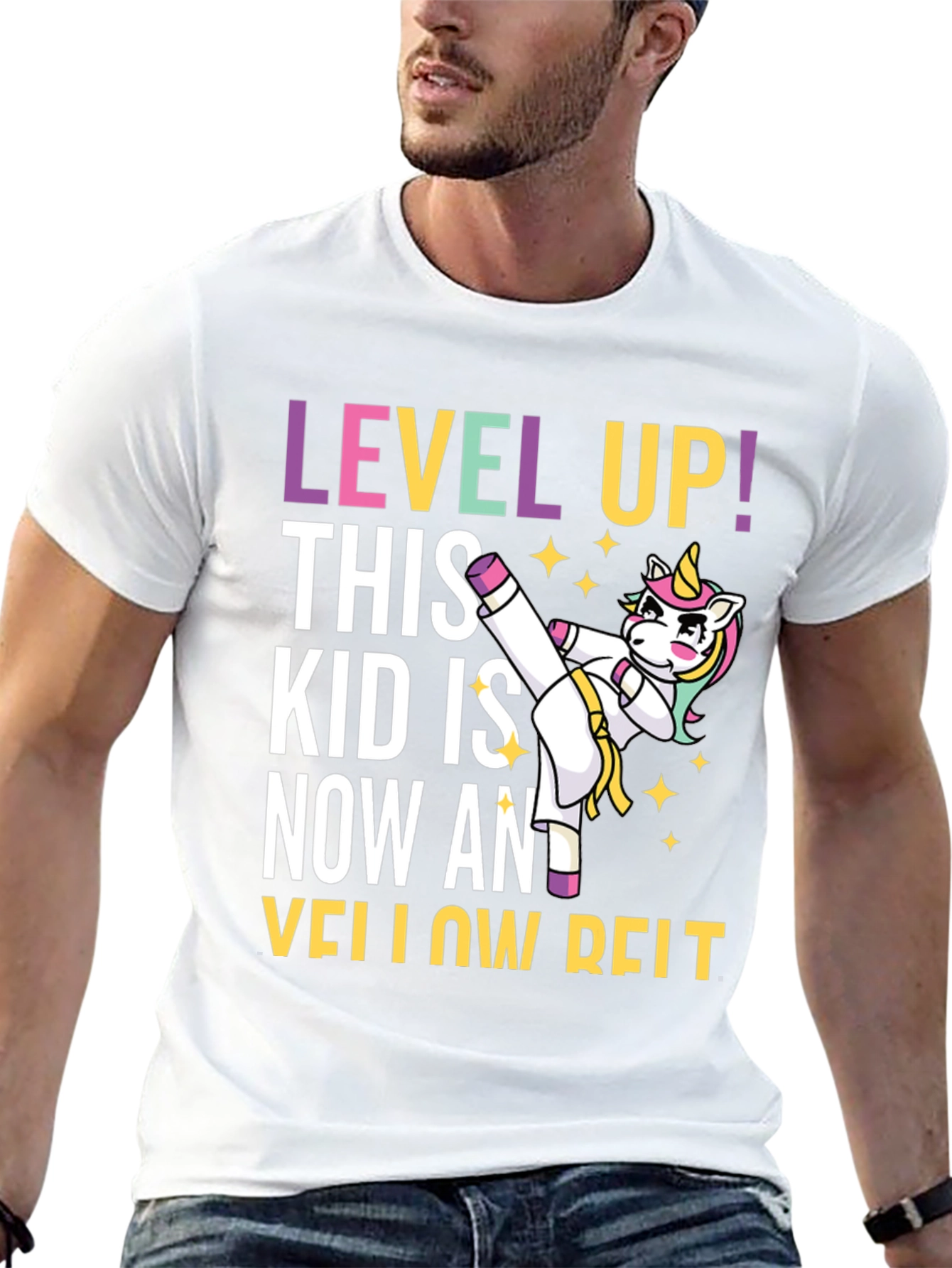 Level Up Yellow Belt Unicorn T-Shirt
