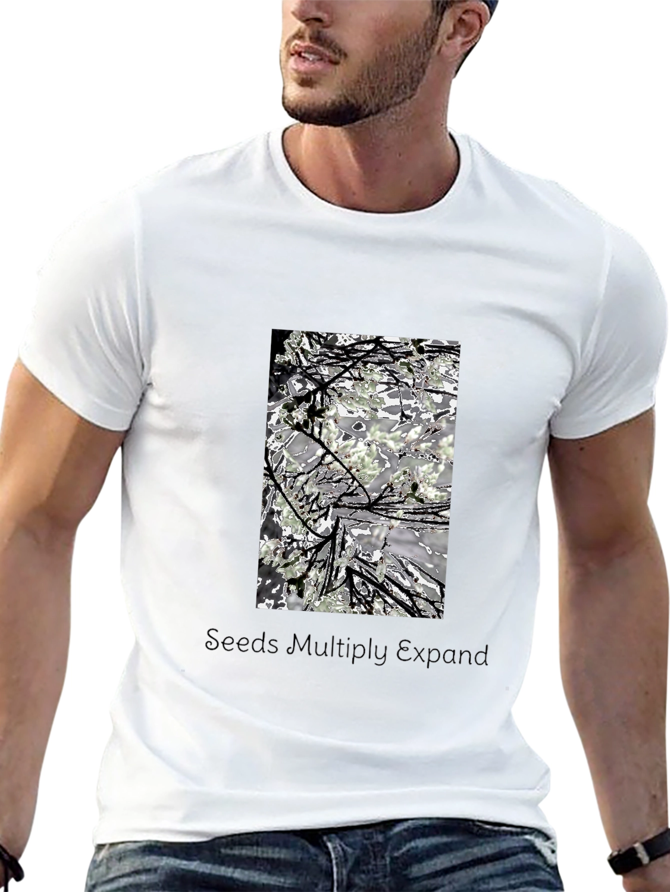 Artistic Nature-Themed Graphic Tee - Black