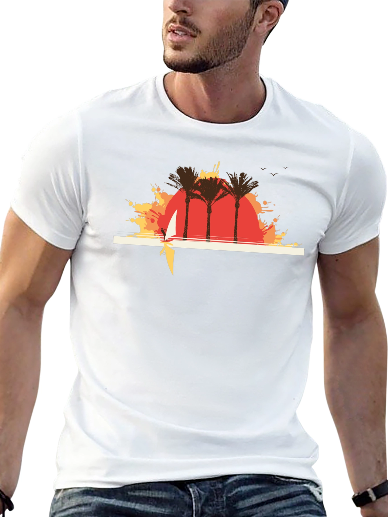 Sunset Palms Graphic T-Shirt - Casual Black Tee
