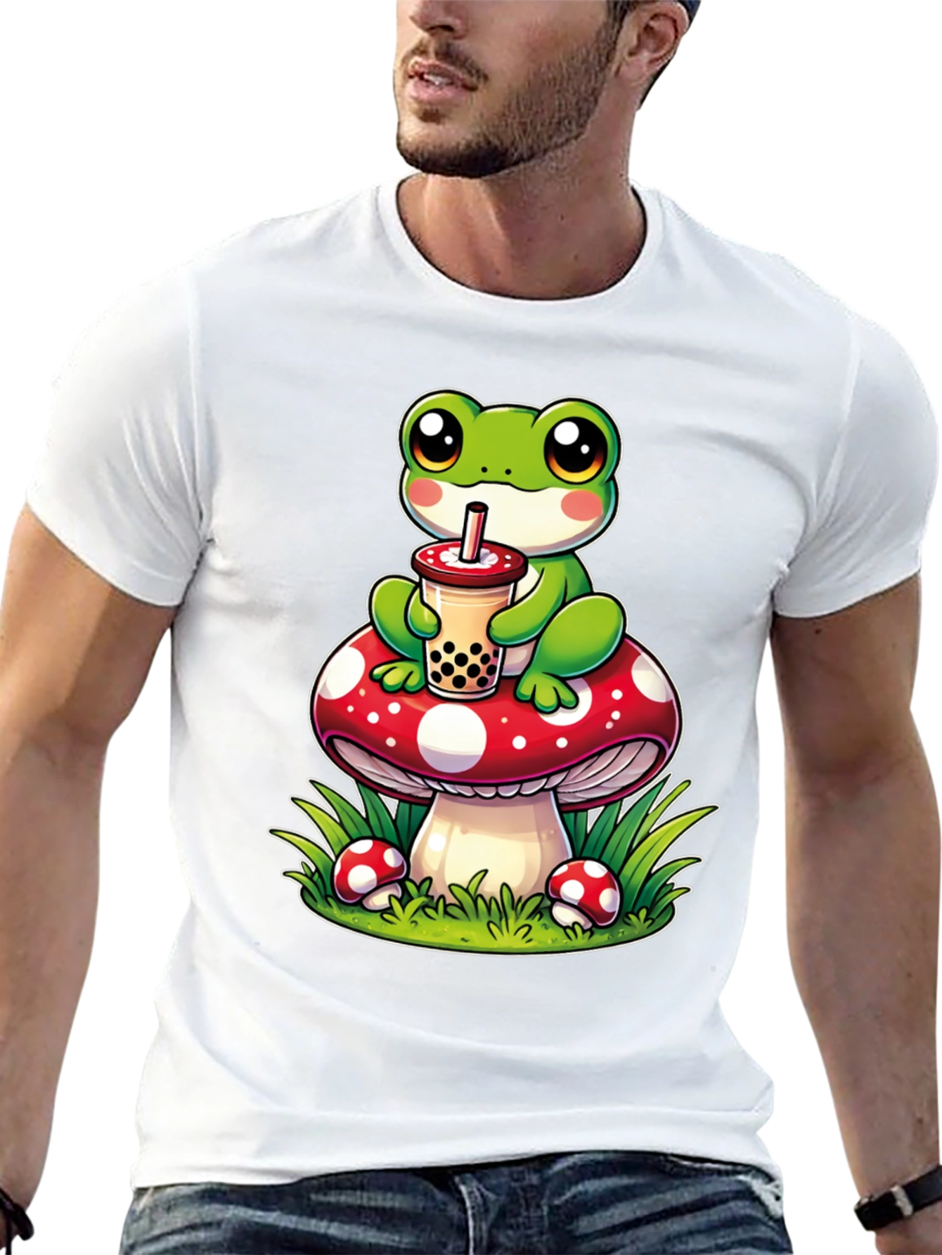 Frog On Mushroom Bubble Tea T-Shirt