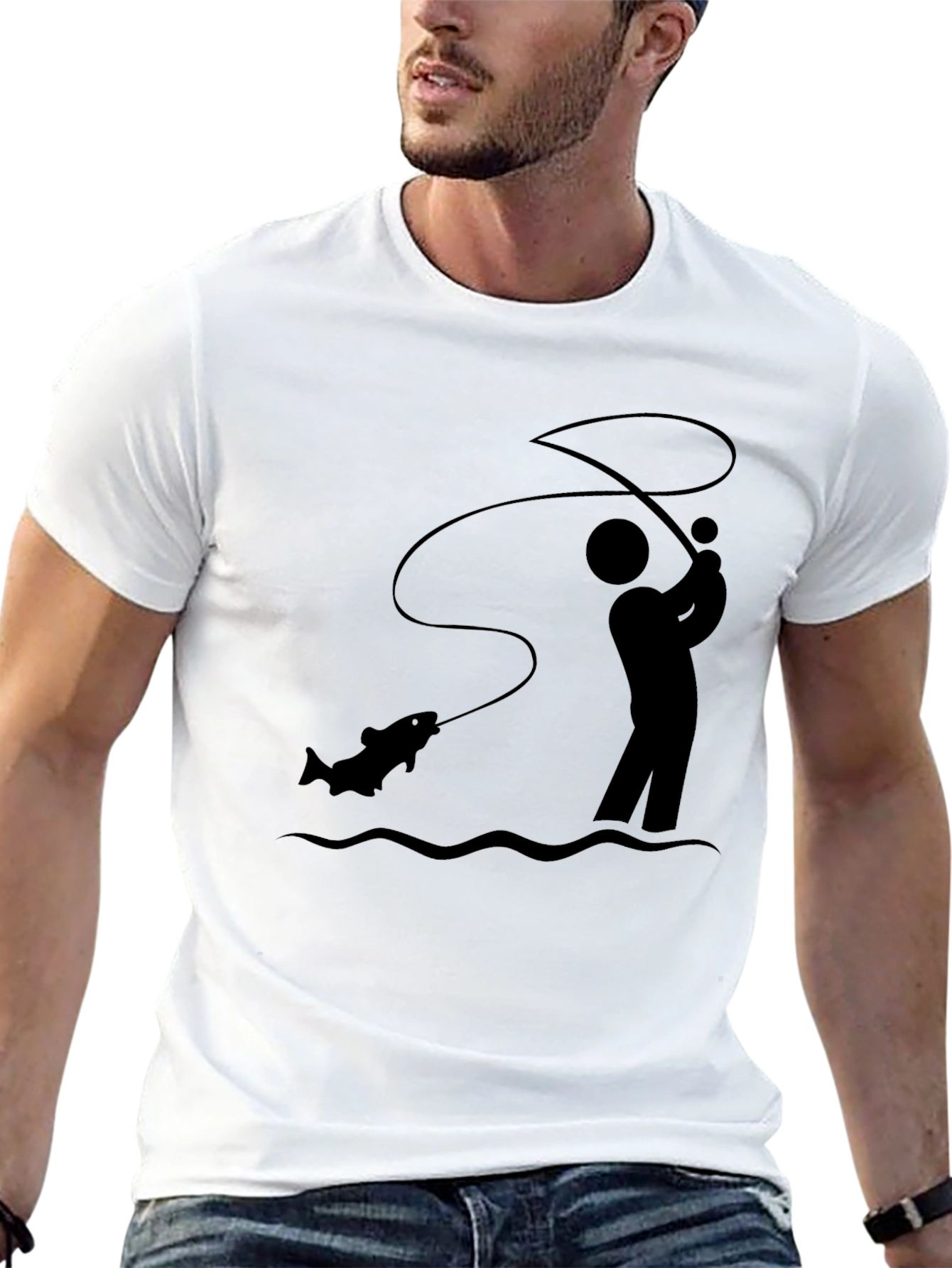 Fisherman Graphic Tee - Black Cotton T-Shirt