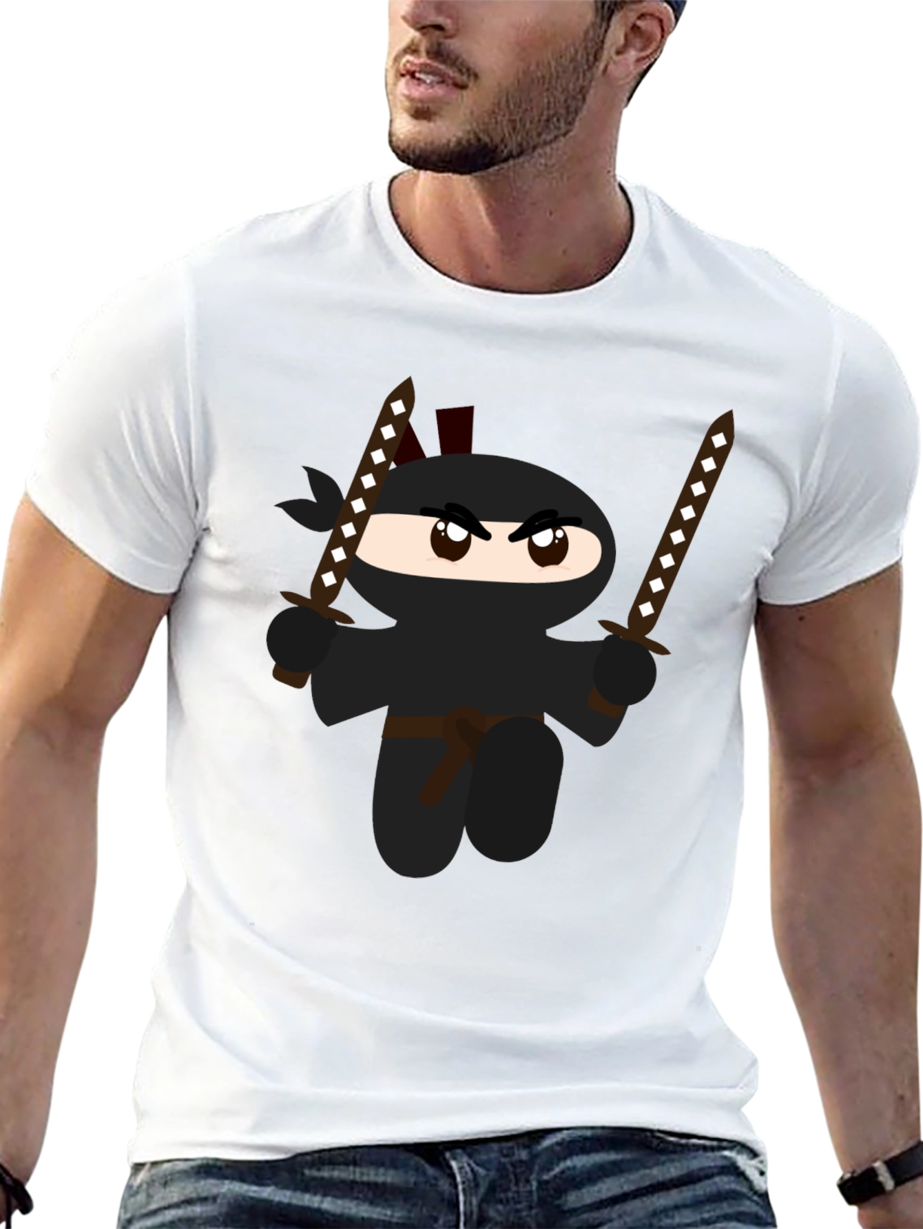 Cartoon Ninja Graphic Black T-Shirt