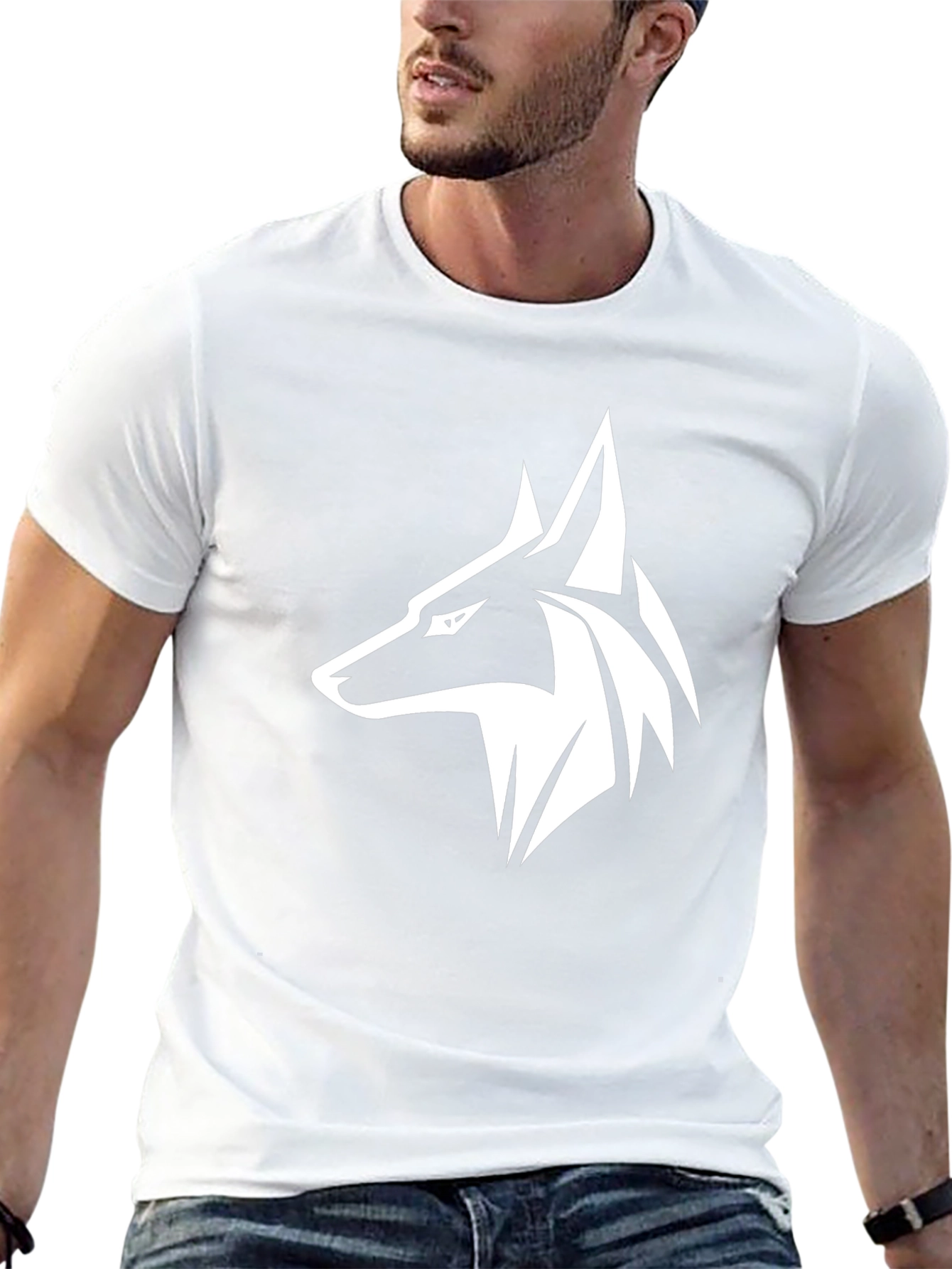 Black T-Shirt with Stylized Wolf Design
