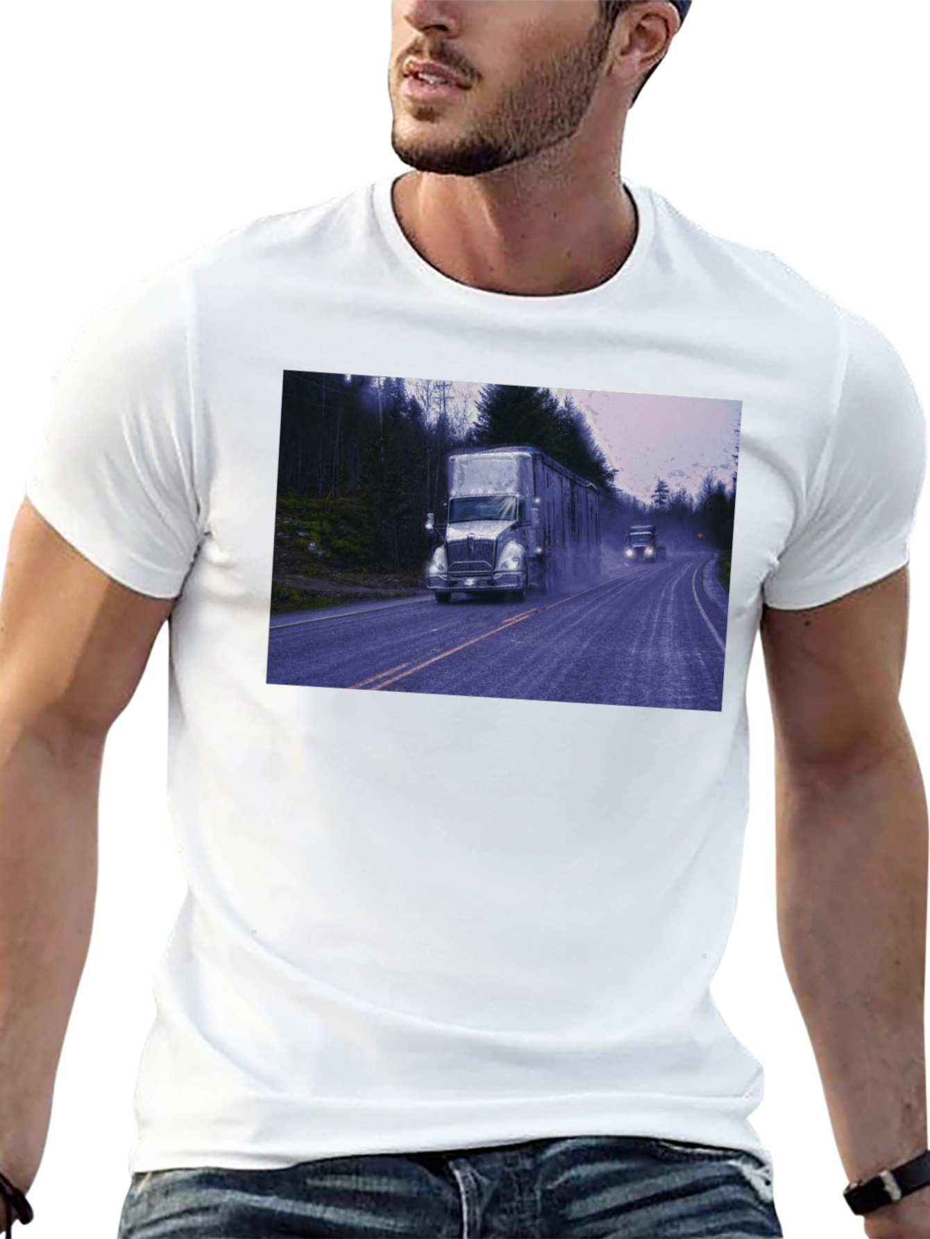 Truck Scene Graphic Tee - Black Cotton Blend