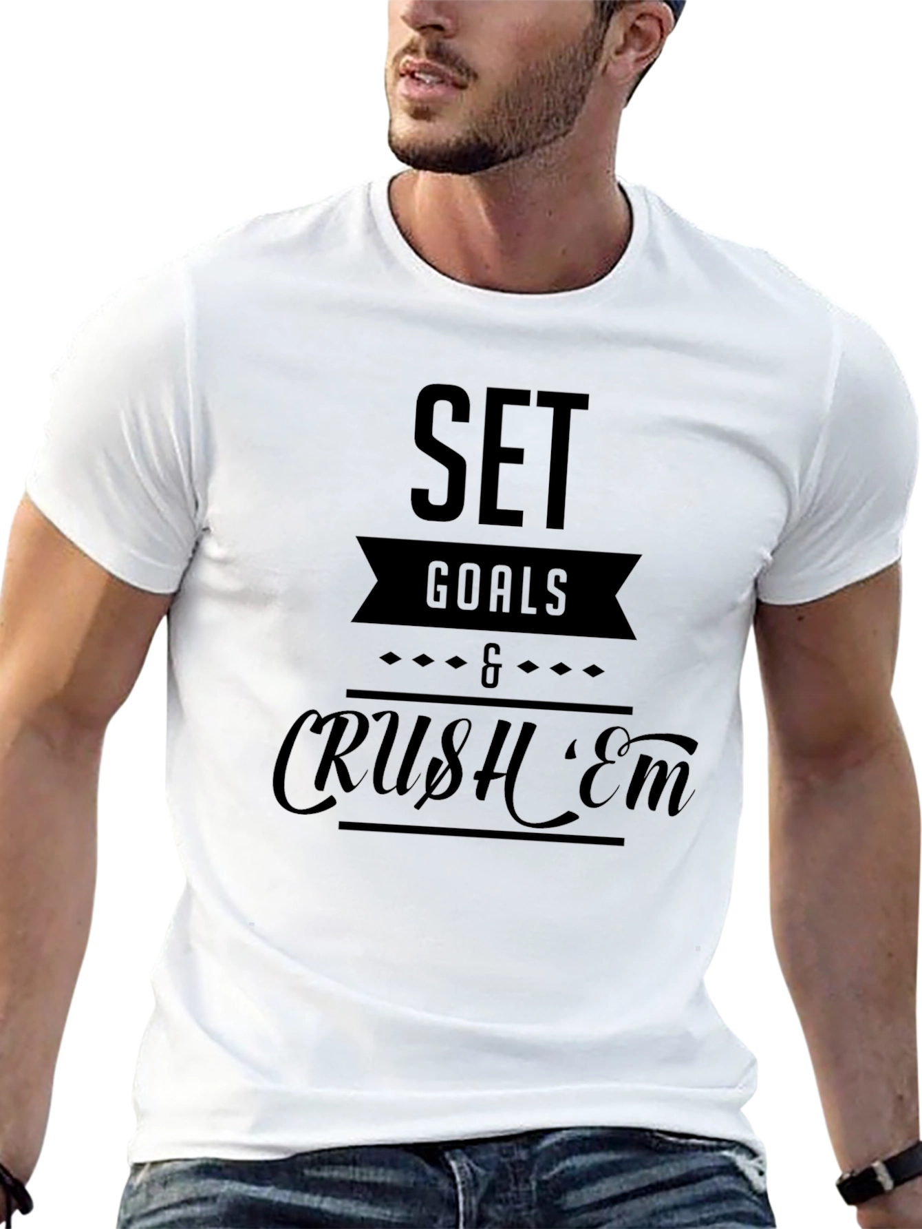 Set Goals & Crush Em Black Graphic T-Shirt